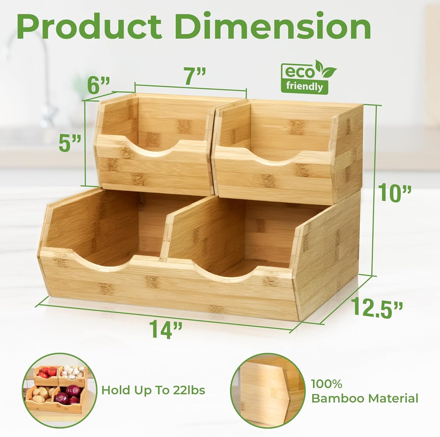Bamboo Pantry Storage Bins – Potato & Onion Storage Bin for Pantry Organizers