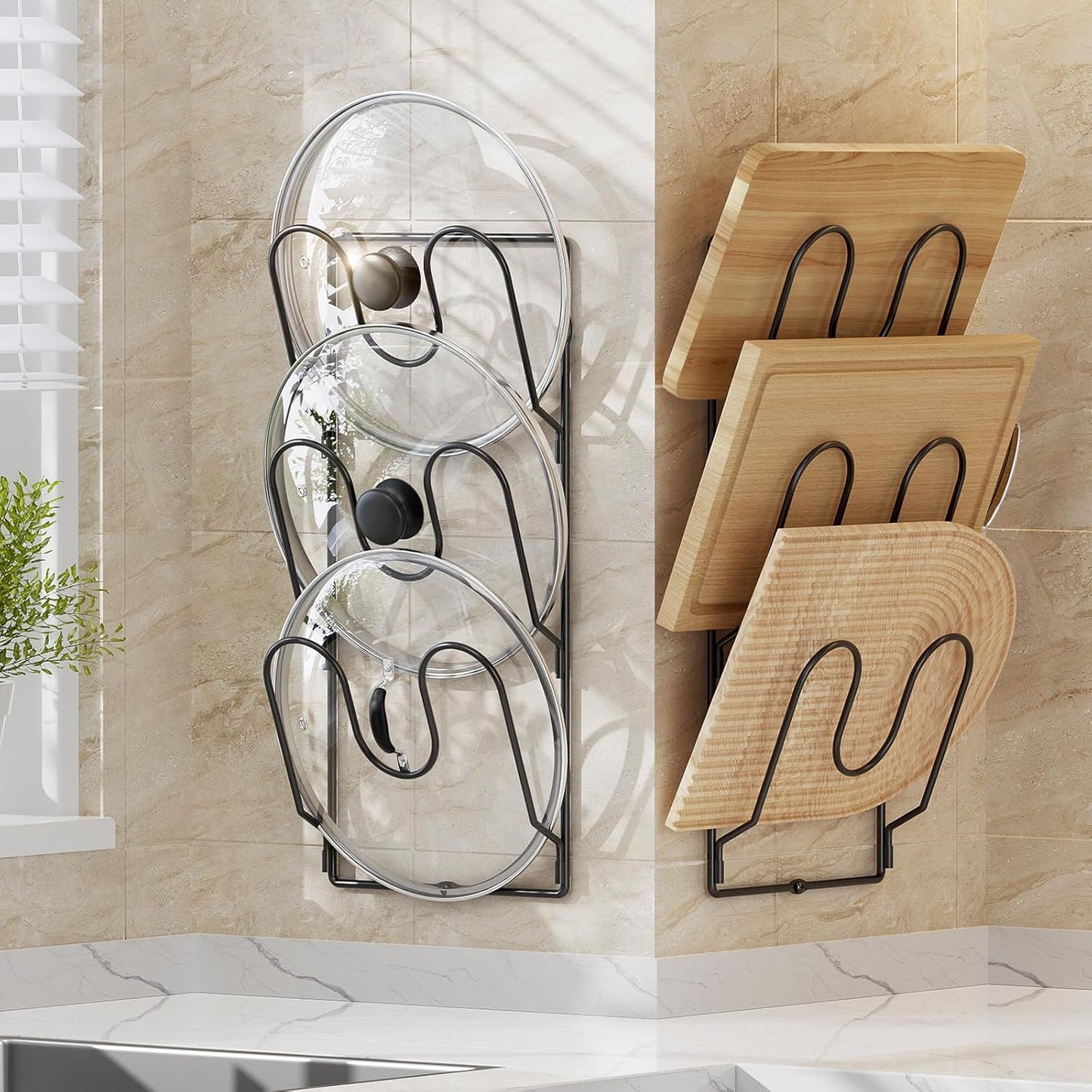 2 Pack Pot Lid Organizer Rack for Cabinet Door, 6-Tier Pot Lid Holders inside Cabinet