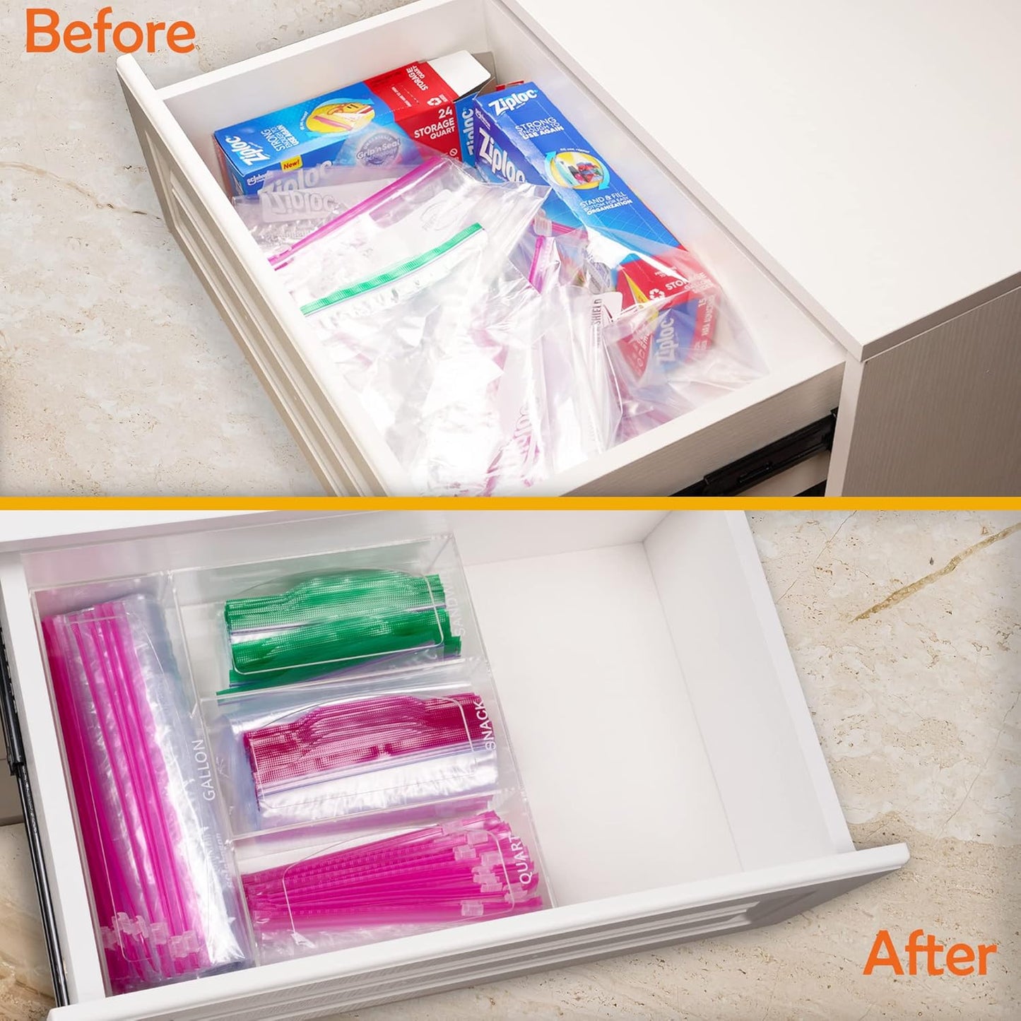 Acrylic Bag Storage Organizer for Kitchen Drawer