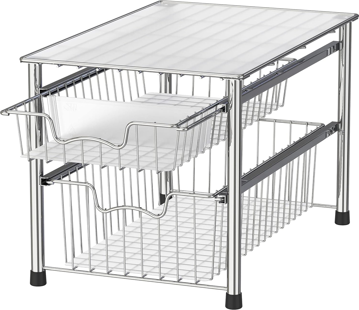 Stackable 2 Tier Sliding Basket Organizer Drawer, Chrome
