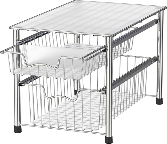 Stackable 2 Tier Sliding Basket Organizer Drawer, Chrome