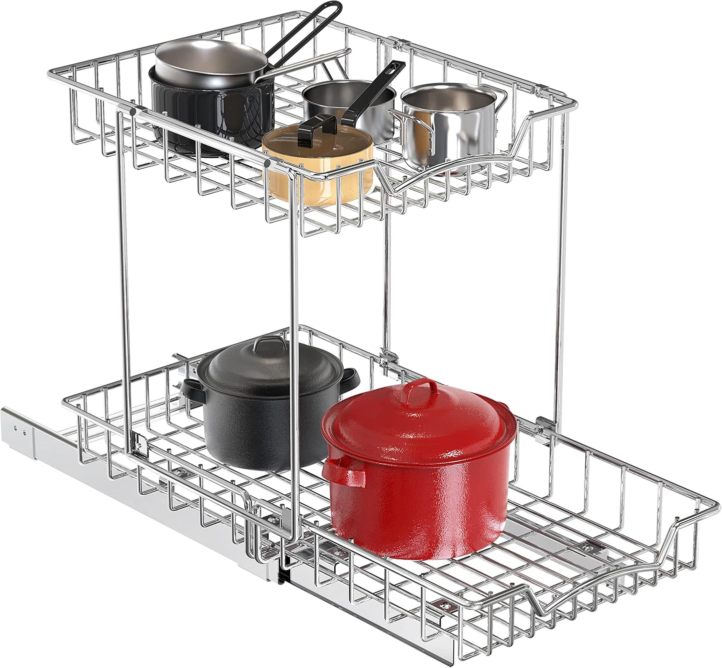 2-Tier (L+L) Organizer Pull Out Under Cabinet Sliding Shelf, Chrome