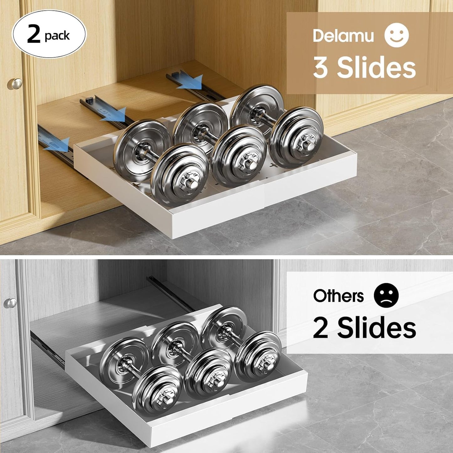 16" Deep Pull Out Cabinet Organizer with 6 Dividers