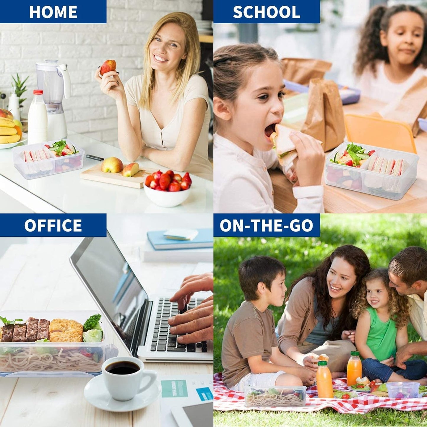 Food Storage Containers, 4 Sided Locking Lids, Airtight, Leak-Proof & Stackable