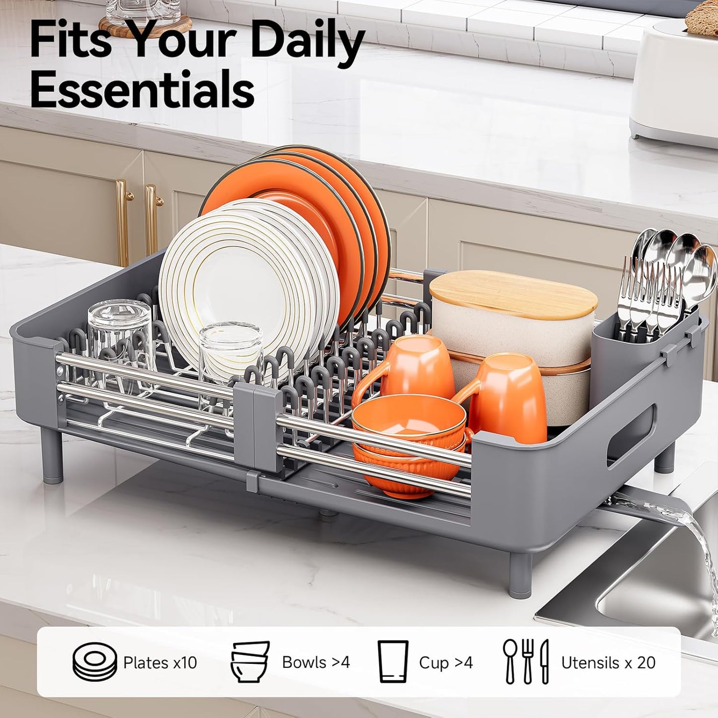 Stainless Steel Dish Drying Rack - Dish Drainer for Kitchen Counter