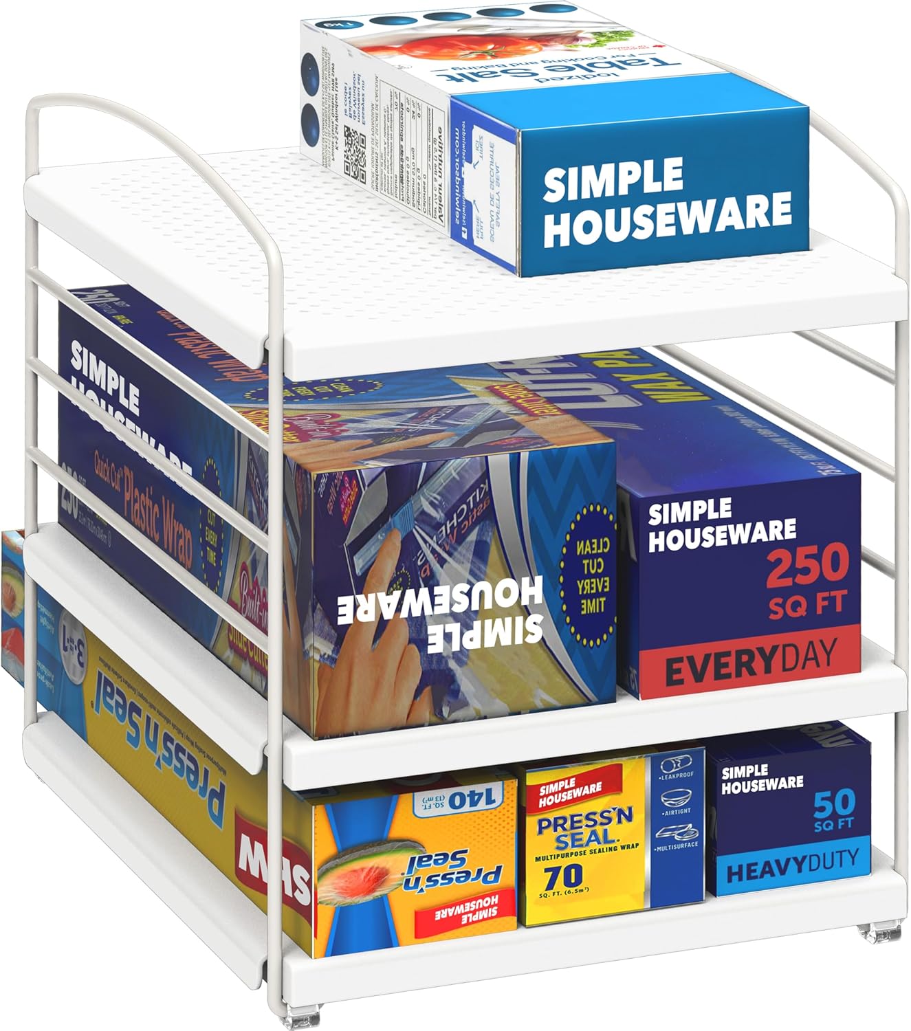 Kitchen Wrap Organizer Storage Height Adjustable Rack, White