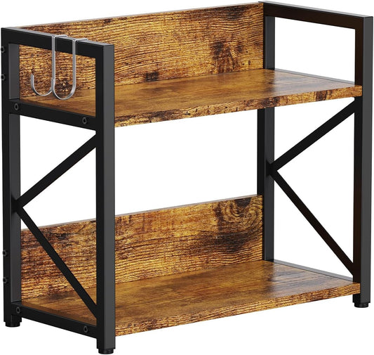 RUILALIFE 2 Tier Kitchen Counter Shelf Organizer, Coffee Bar Station Organizer for Countertop，Space Saving Spice Rack, Desk Shelf Riser, Coffee Bar Accessories(Rustic Brown, Medium)
