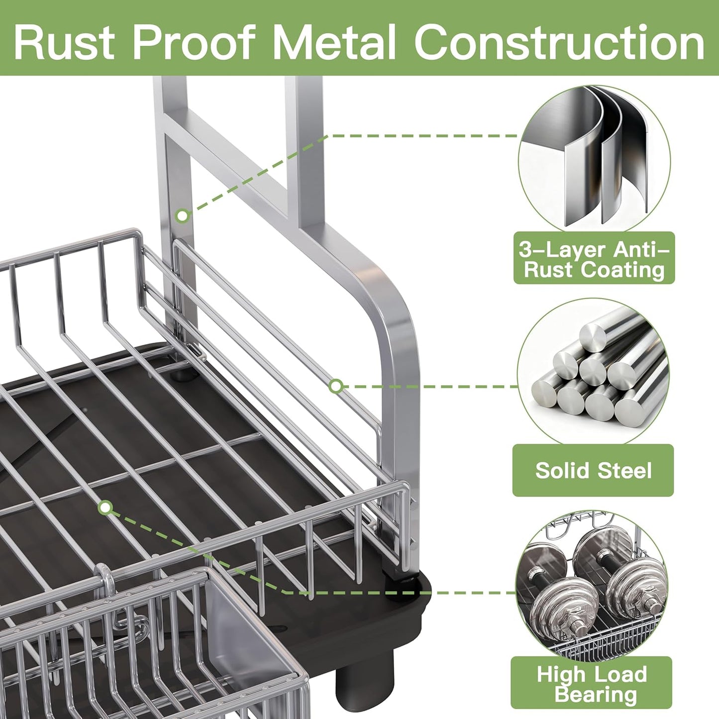 2 Tier Compact Stainless Steel Dish Drainers Drying Rack for Kitchen Counter, Space Saving