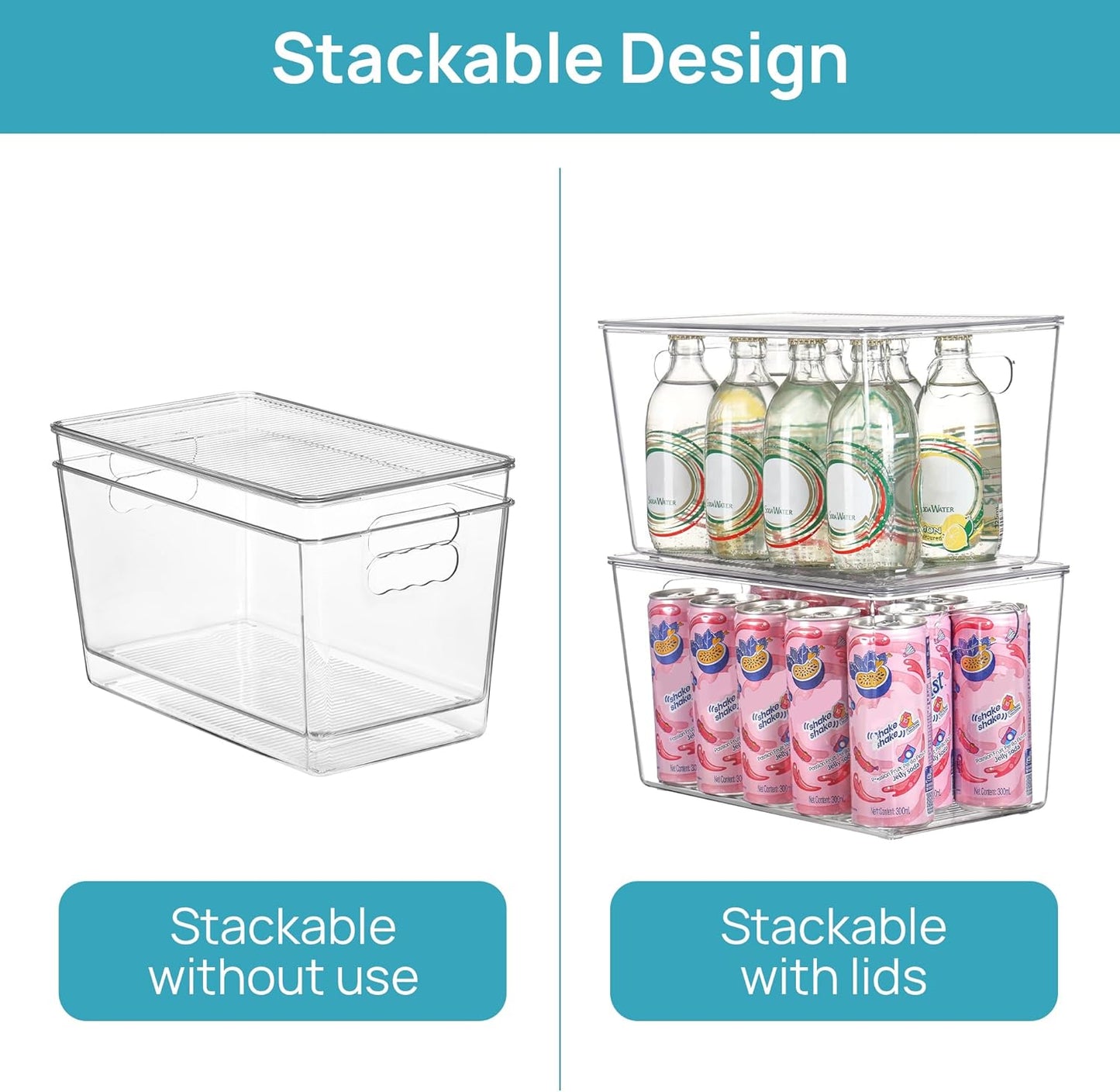 6 Pack Clear Stackable Storage Bins with Lids,XLarge Plastic Containers with Handle for Pantry Organizer and Storage,Perfect for Kitchen,Fridge,Cabinet, Closet,Bathroom Organization