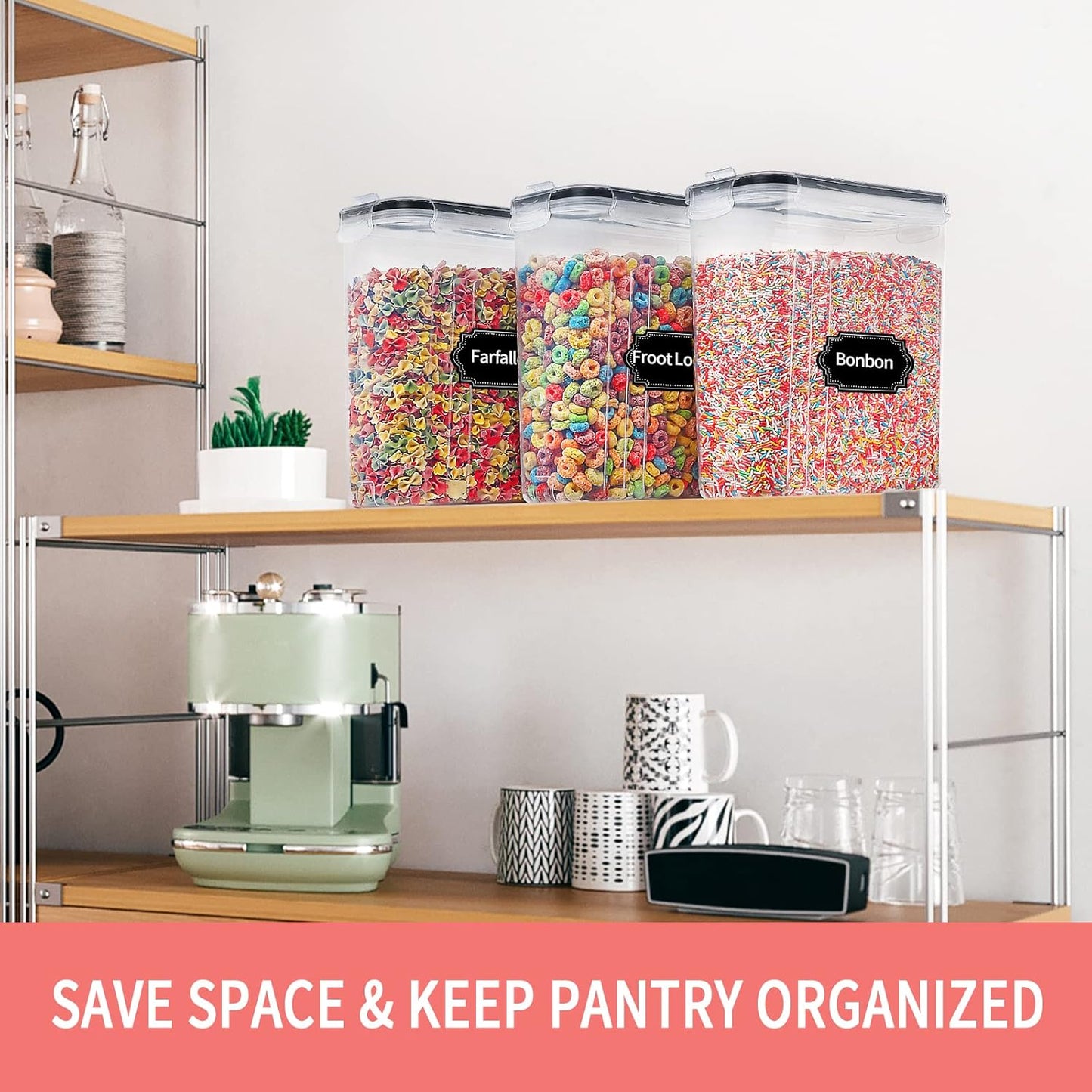Large Dry Food Storage Containers with Lids, 6PCS Airtight Cereal Containers Storage Set