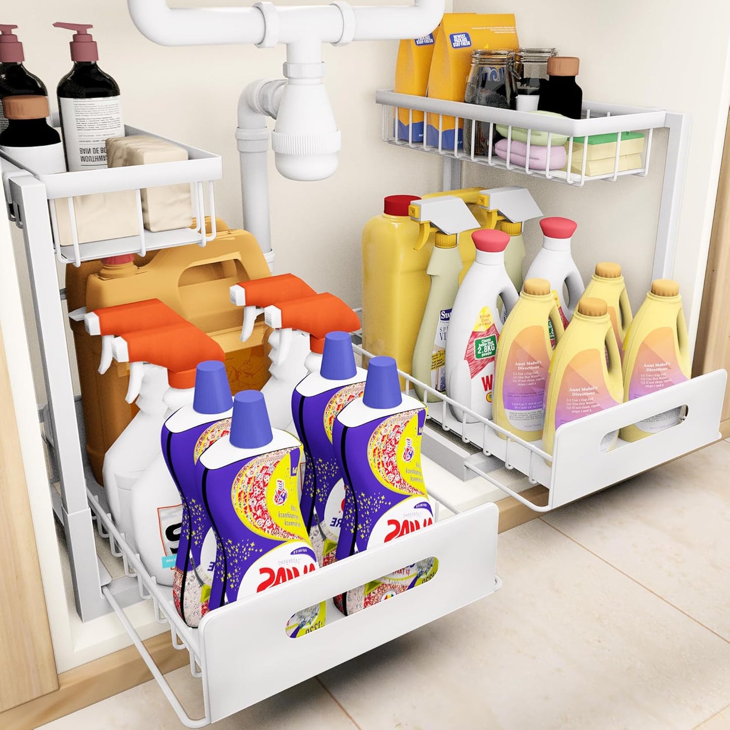 Under Sink Organizer, 2 Tier Pull Out Bathroom Cabinet Organizer