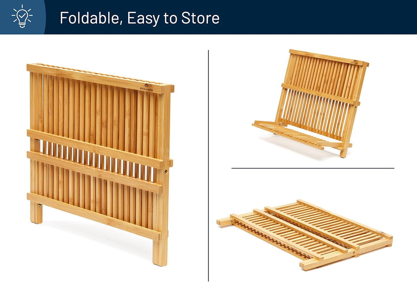 Premium Natural Bamboo Dish Rack, Collapsible Dish Drainer