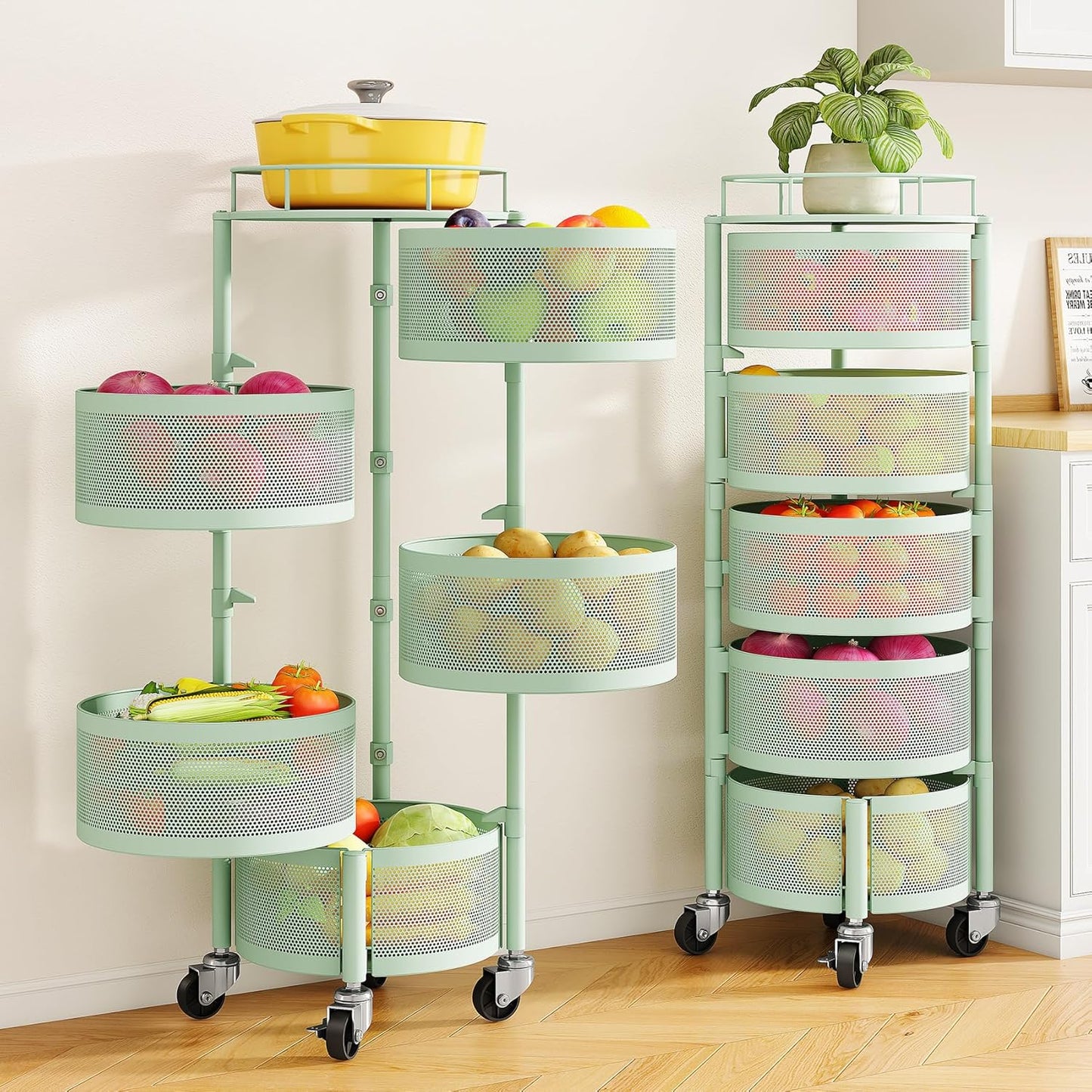 Fruit and Vegetable Basket Bowls for Kitchen with Metal Top Lid