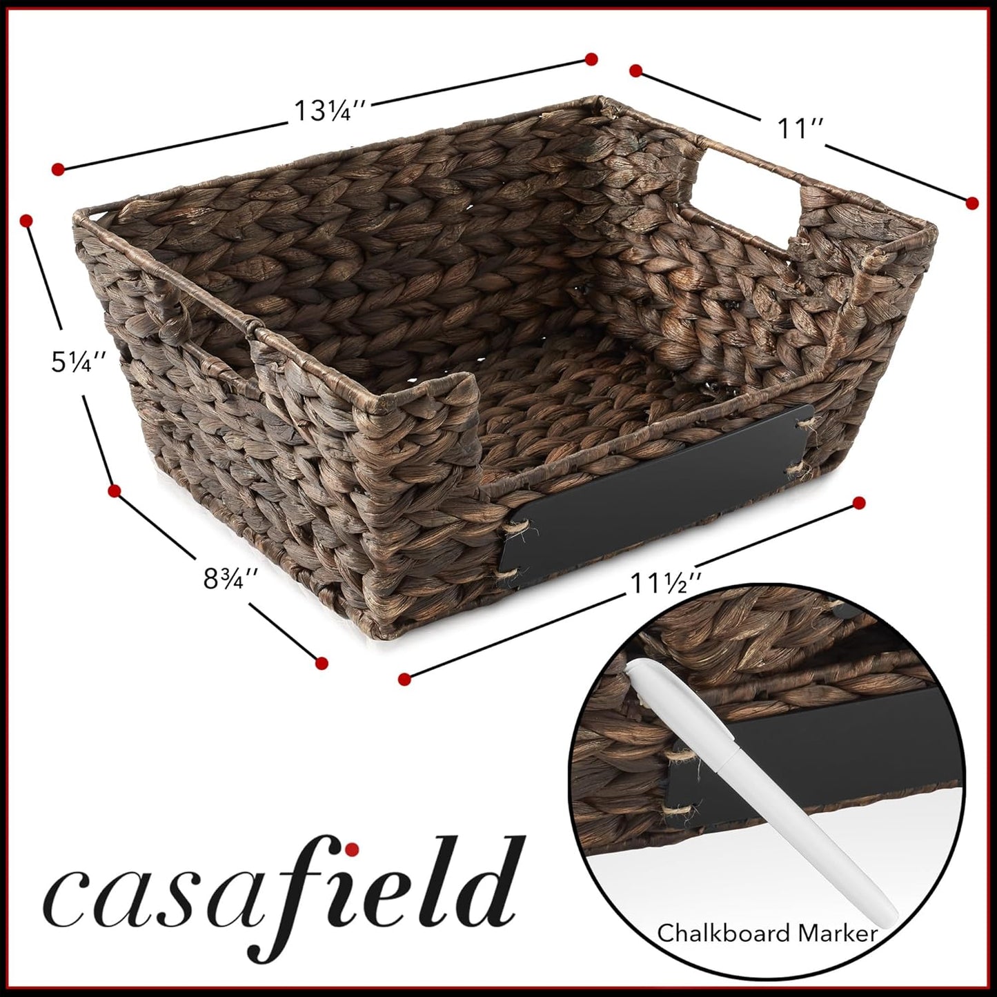 Set of 2 Water Hyacinth Pantry Baskets with Handles, Chalkboard Labels, and Marker - Espresso