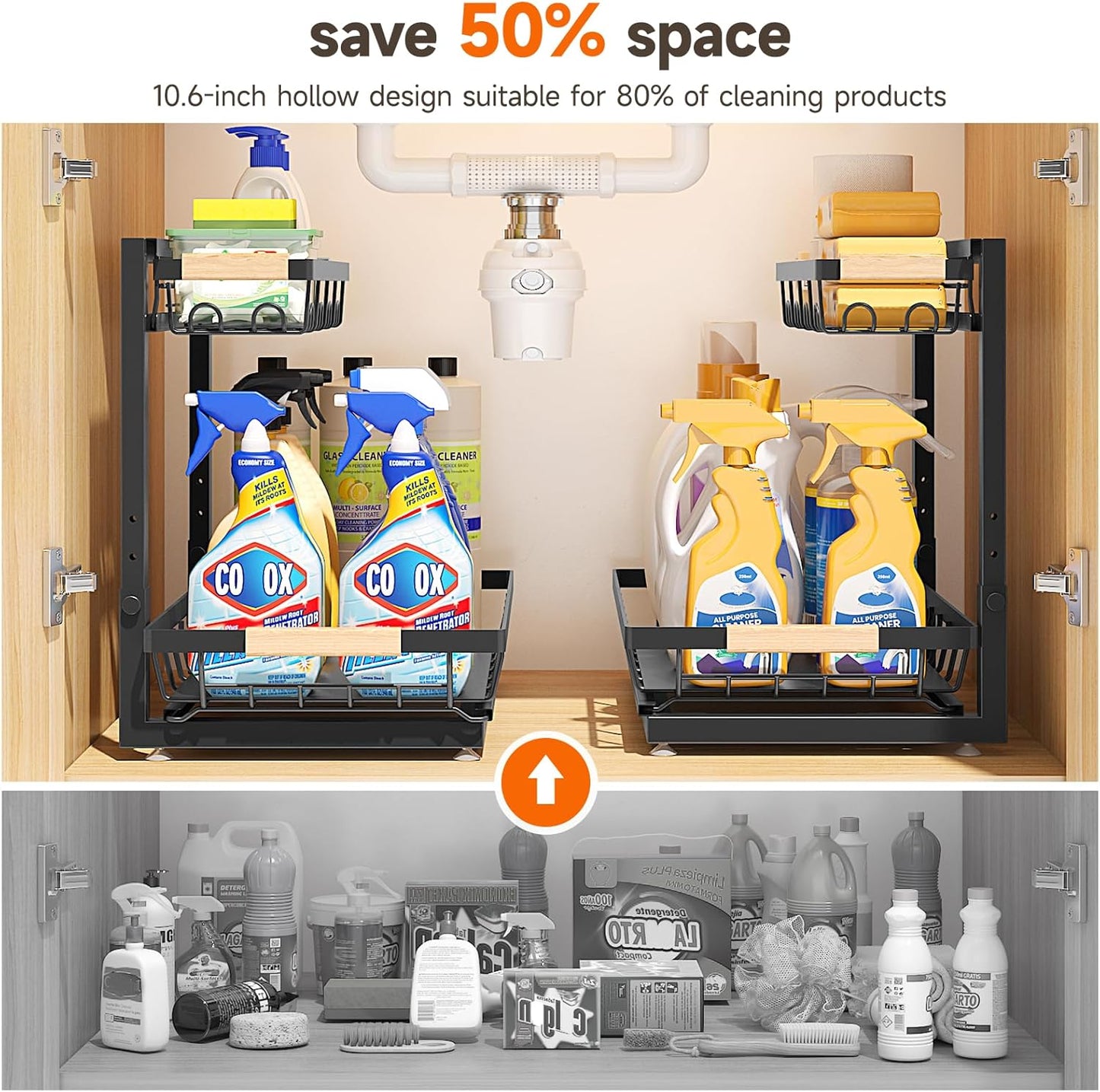 2 Packs Under Sink Organizer, Height Adjustable 2 Tier Under Kitchen Sink Organizer