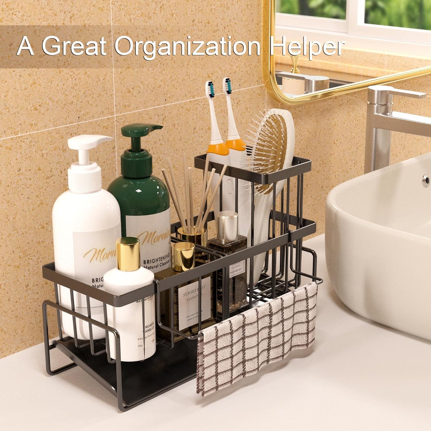 Kitchen Sink Caddy Organizer – Rustproof Sponge Holder with Drainage