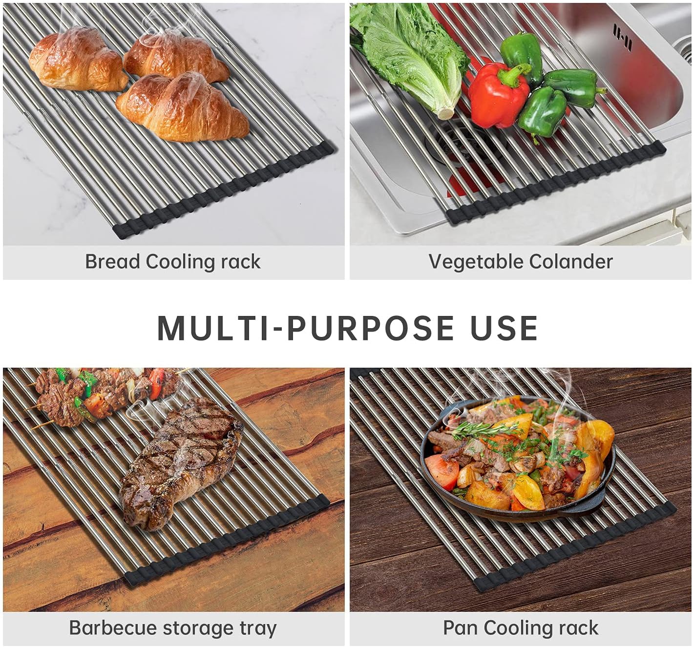 Expandable Large Roll Up Dish Drying Rack, Foldable Over The Sink Dish Drying Rack