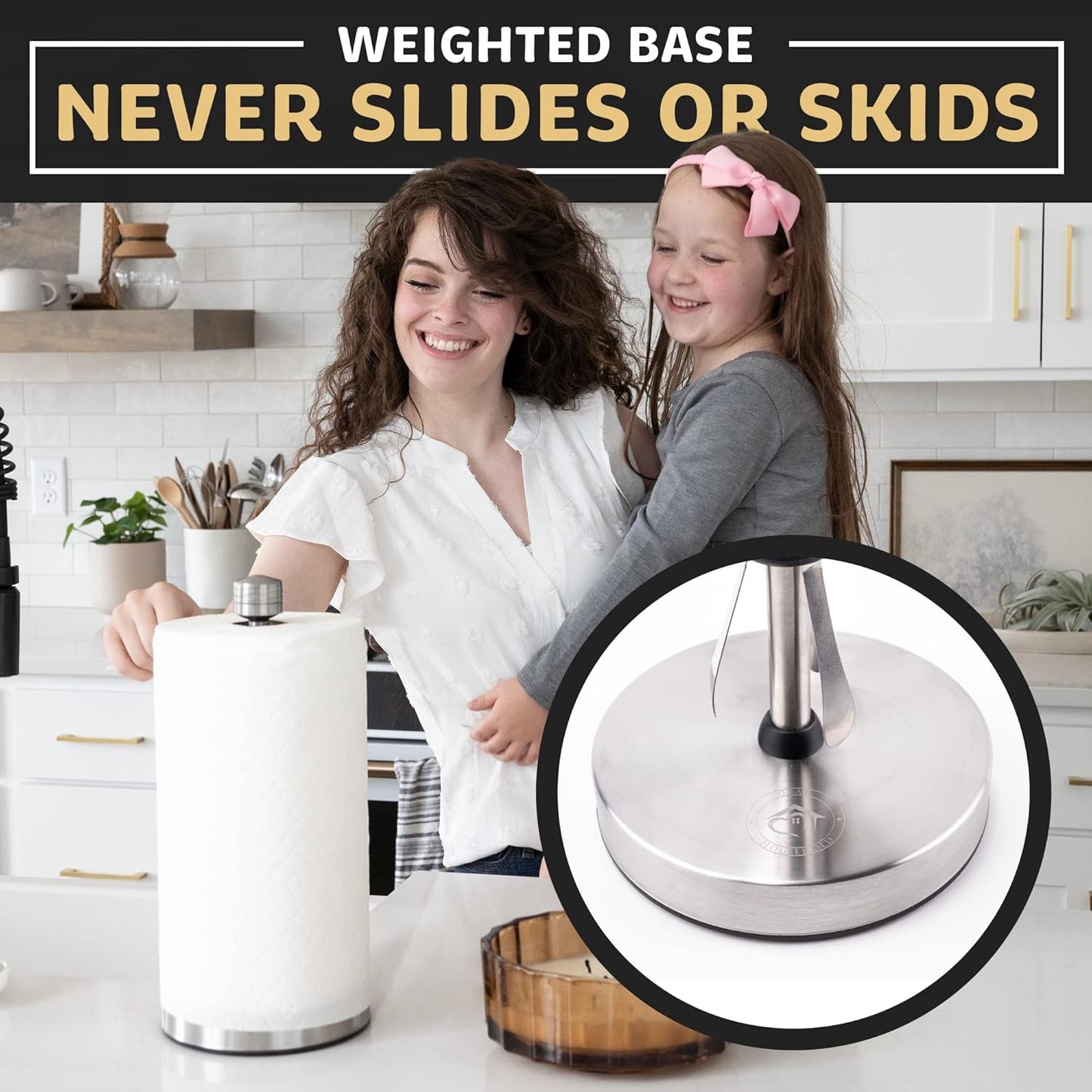 Heavy-Duty Stainless Steel Paper Towel Holder - Easy One-Handed Tear with Suction Cups