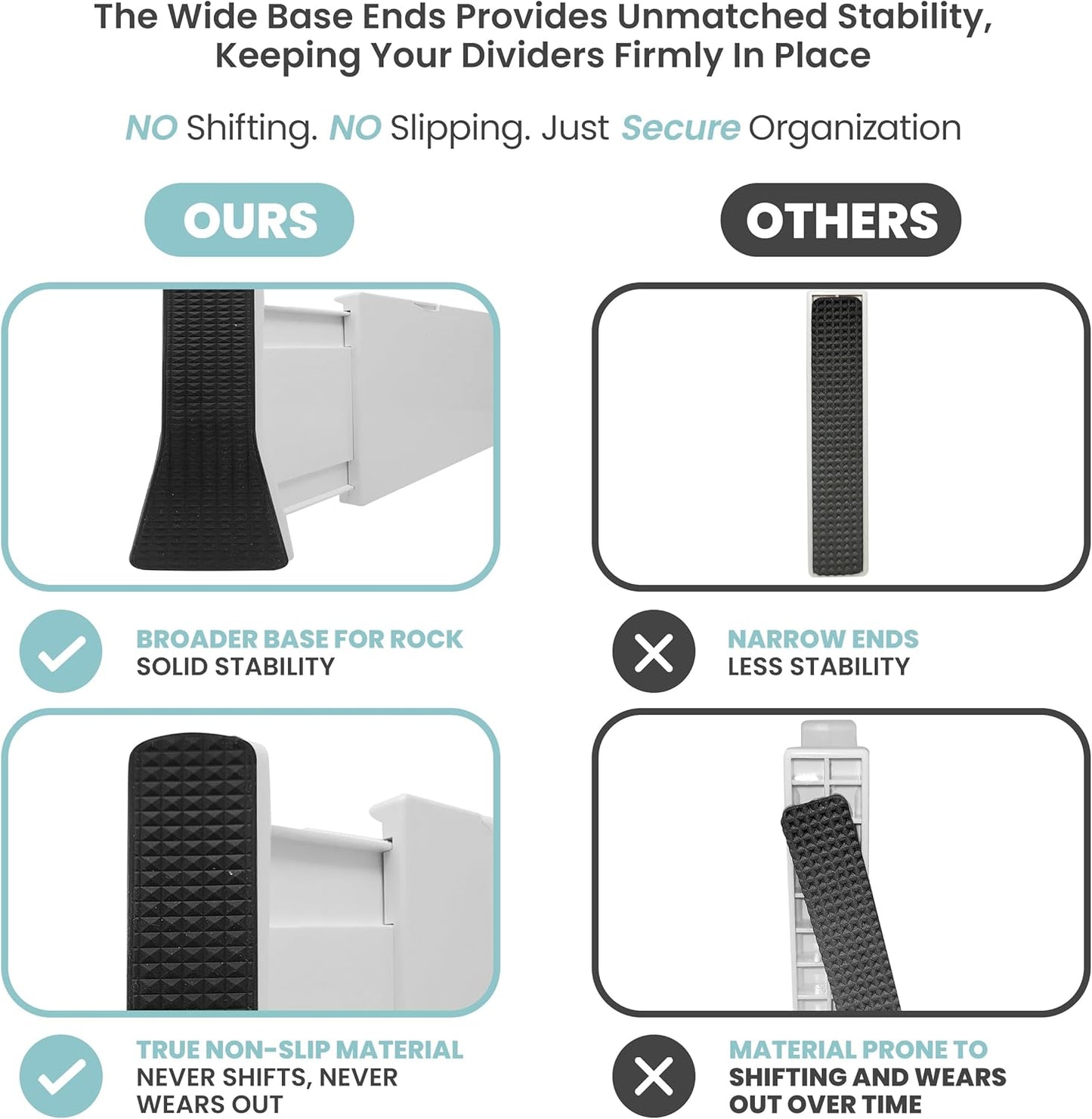 Adjustable Drawer Dividers, 8" Tall, Expandable 13.35-22", 4-Pack