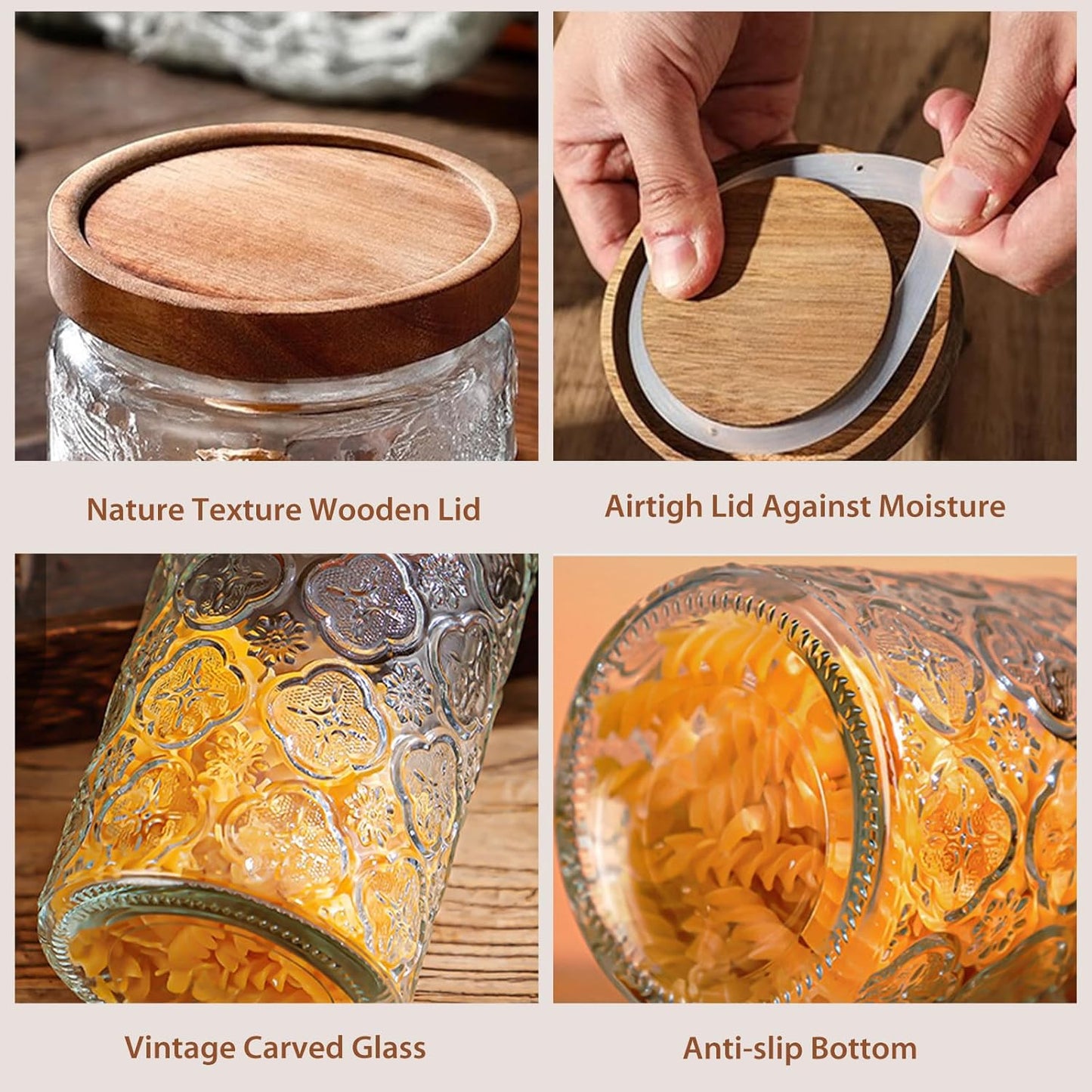 34 OZ/2 PCS Glass Storage Jar with Airtight Bamboo Wooden Lids