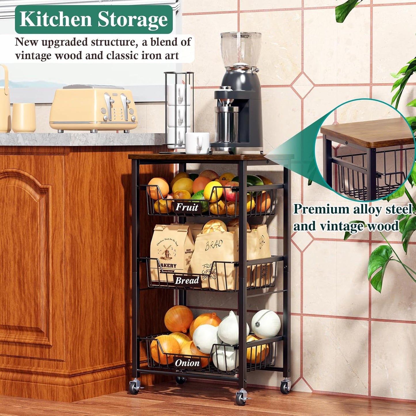 4-Tier Small Kitchen Storage Cart on Wheels