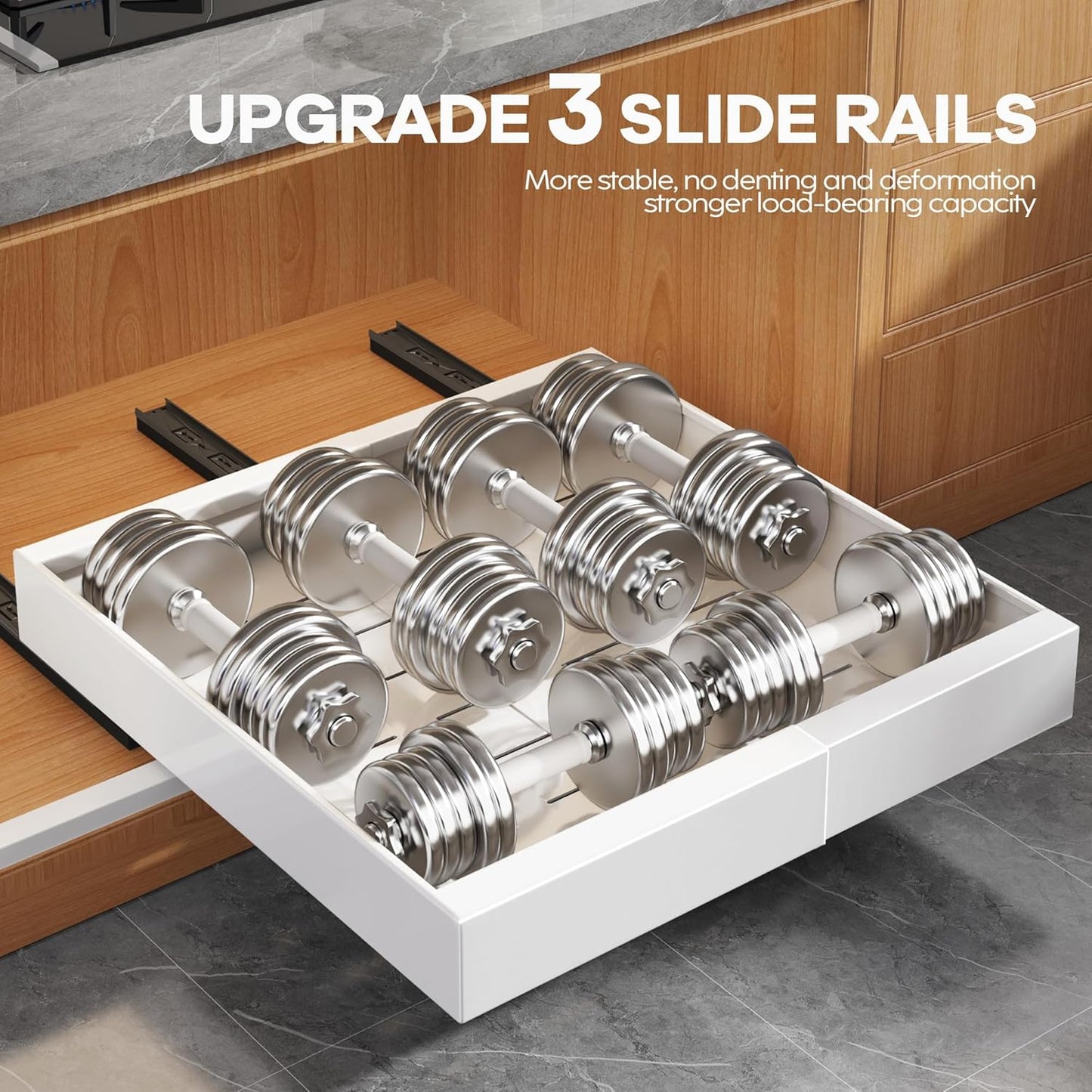 2Pack Expandable Pull Out Cabinet Organizer 21"Deep With Raising Pad for Framed Cabinets