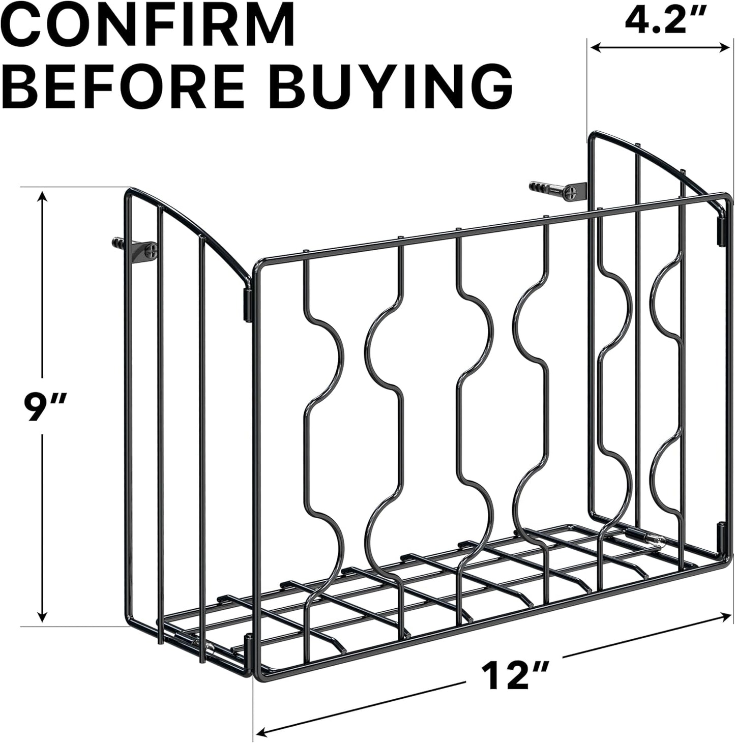 Wall Door Mount Kitchen Wrap Organizer Rack, Black