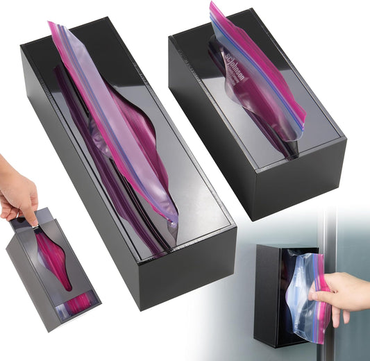 Acrylic Food Bag Storage Organizer Magnetic Fridge Attachment Compatible with Ziploc Sandwich/Snack/Grip'n Seal Quart/1 Gallon, Dispenser for Ziploc Bags, Kitchen Organization, 2 Packs