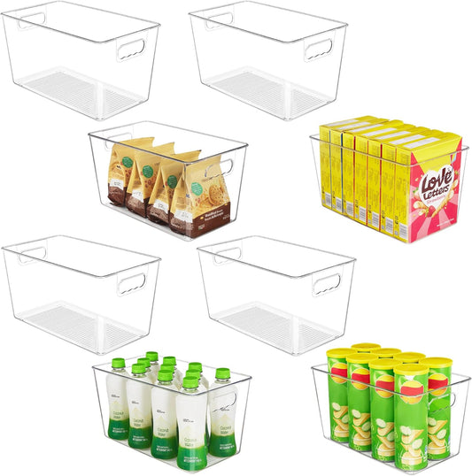 Clear Plastic Storage Bins, 8 Pack Pantry Organizer Bins with Handle for Kitchen