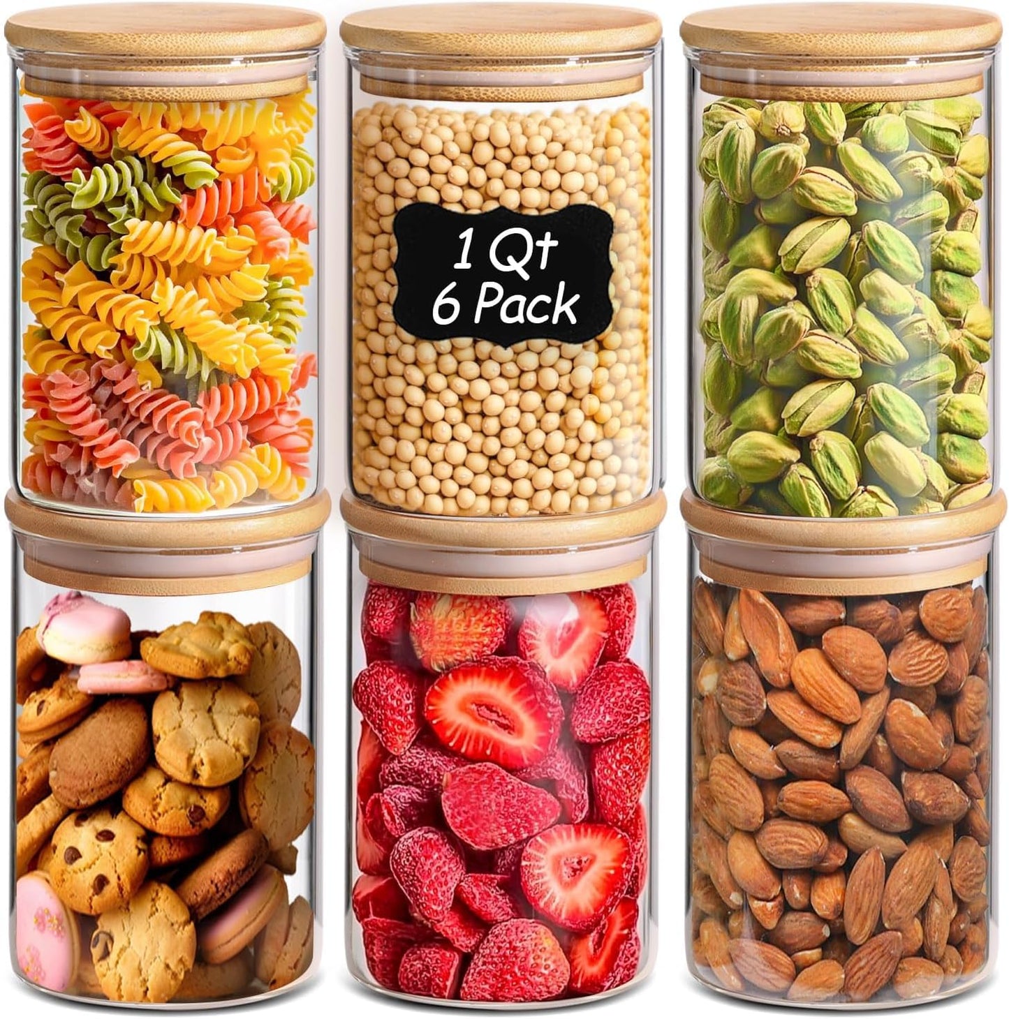 1 Qt Glass Storage Containers with Lids, Glass Jars with Lids, Clear Food Storage Jar