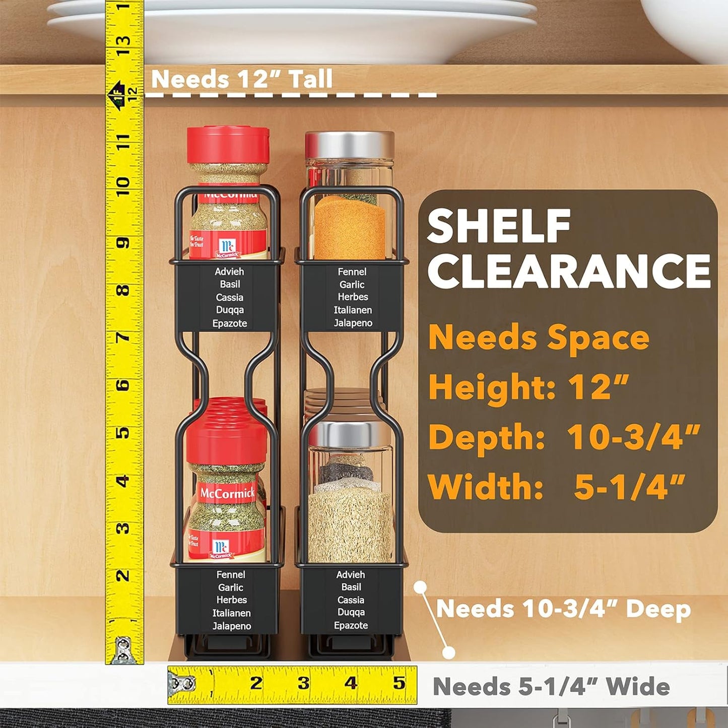 Pull Out Spice Rack Organizer for Cabinet, Heavy Duty Slide Out Seasoning Kitchen Organizer