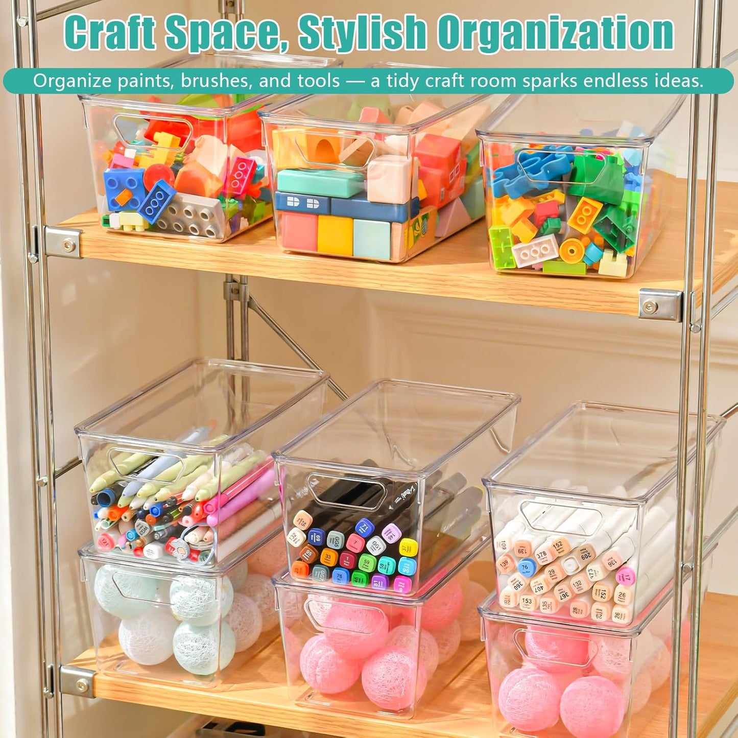 6 Pack Small Clear Storage Bins with Lids, Acrylic Arts and Craft Storage Containers