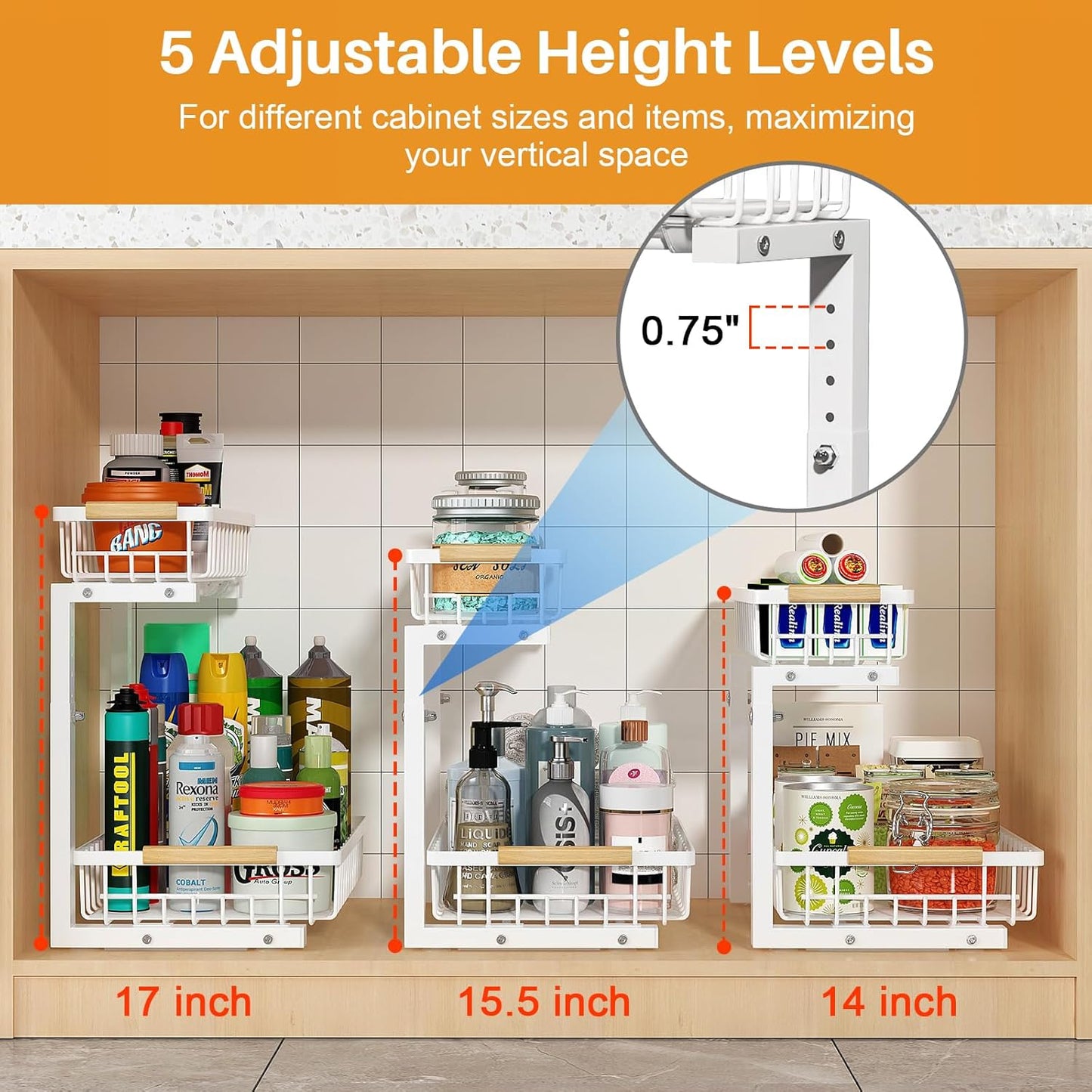 Under Sink Organizer, Height Adjustable Under Sink Organizers and Storage