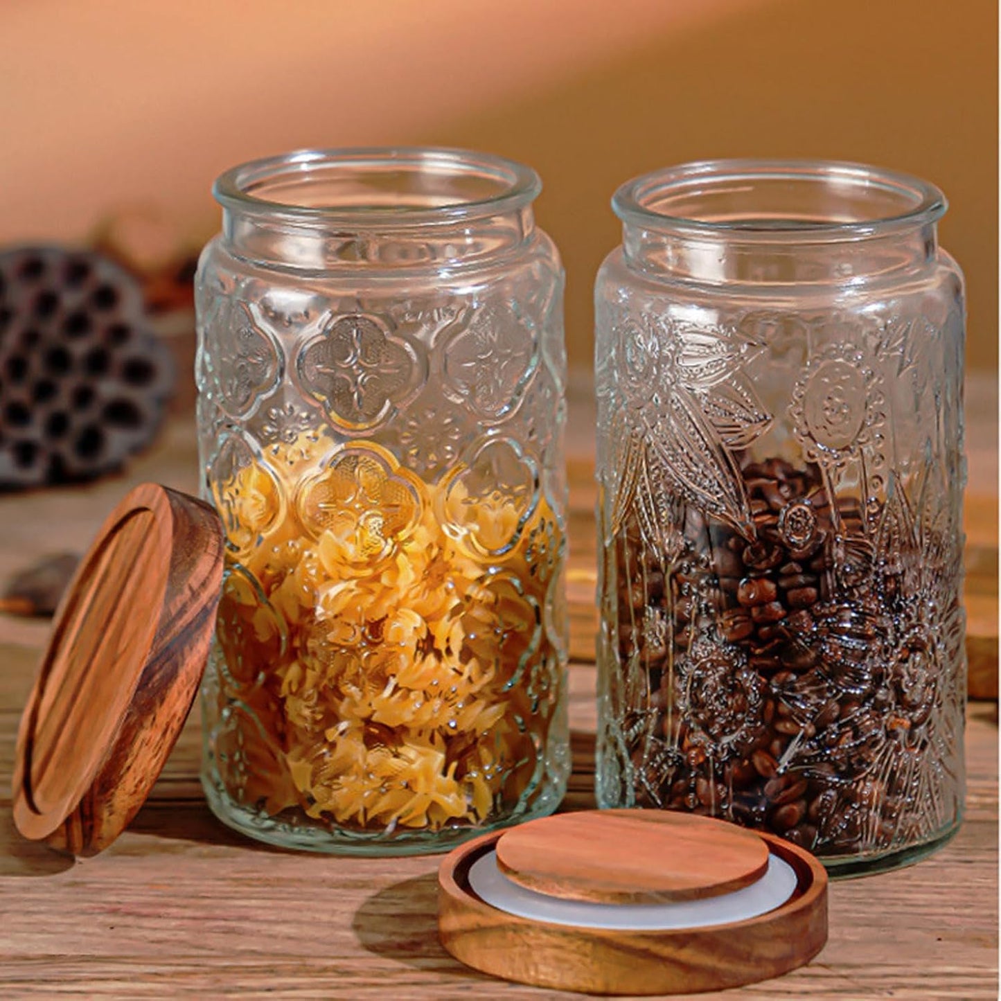 34 OZ/2 PCS Glass Storage Jar with Airtight Bamboo Wooden Lids