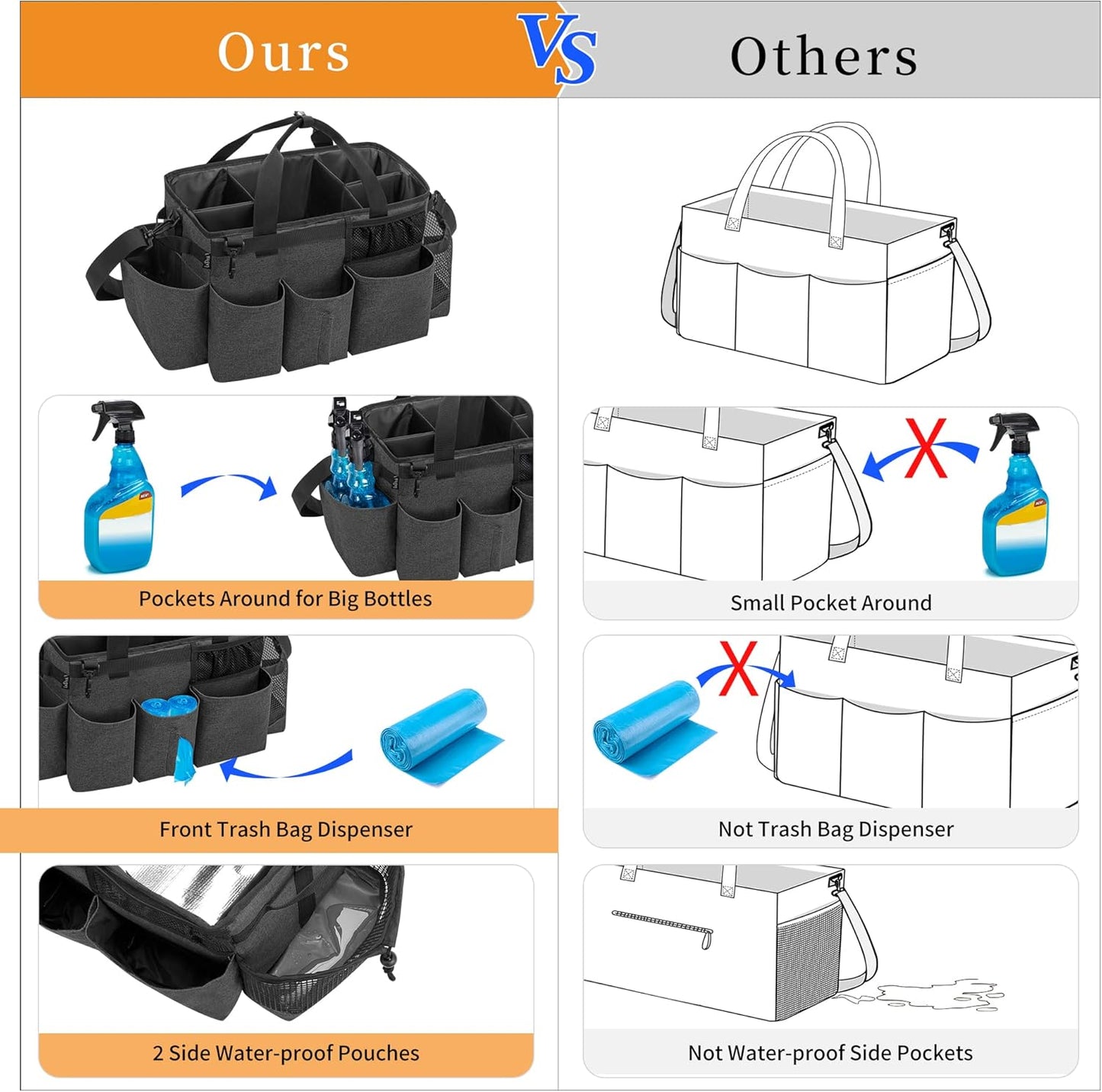 Wearable Cleaning Caddy Bag with 4 Foldable Dividers