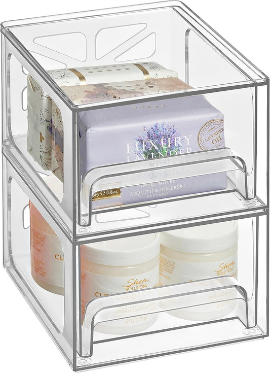 Acrylic Drawer Organizer 2-Pack – Clear Stackable Storage Drawers for Makeup, Skincare, Vanity