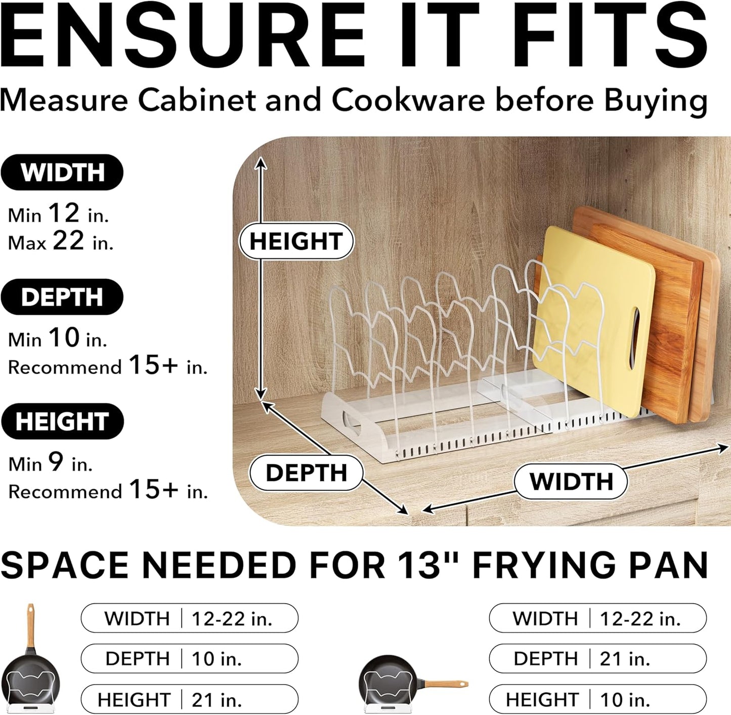 Expandable Pan Organizer Rack, 10 Adjustable Compartments