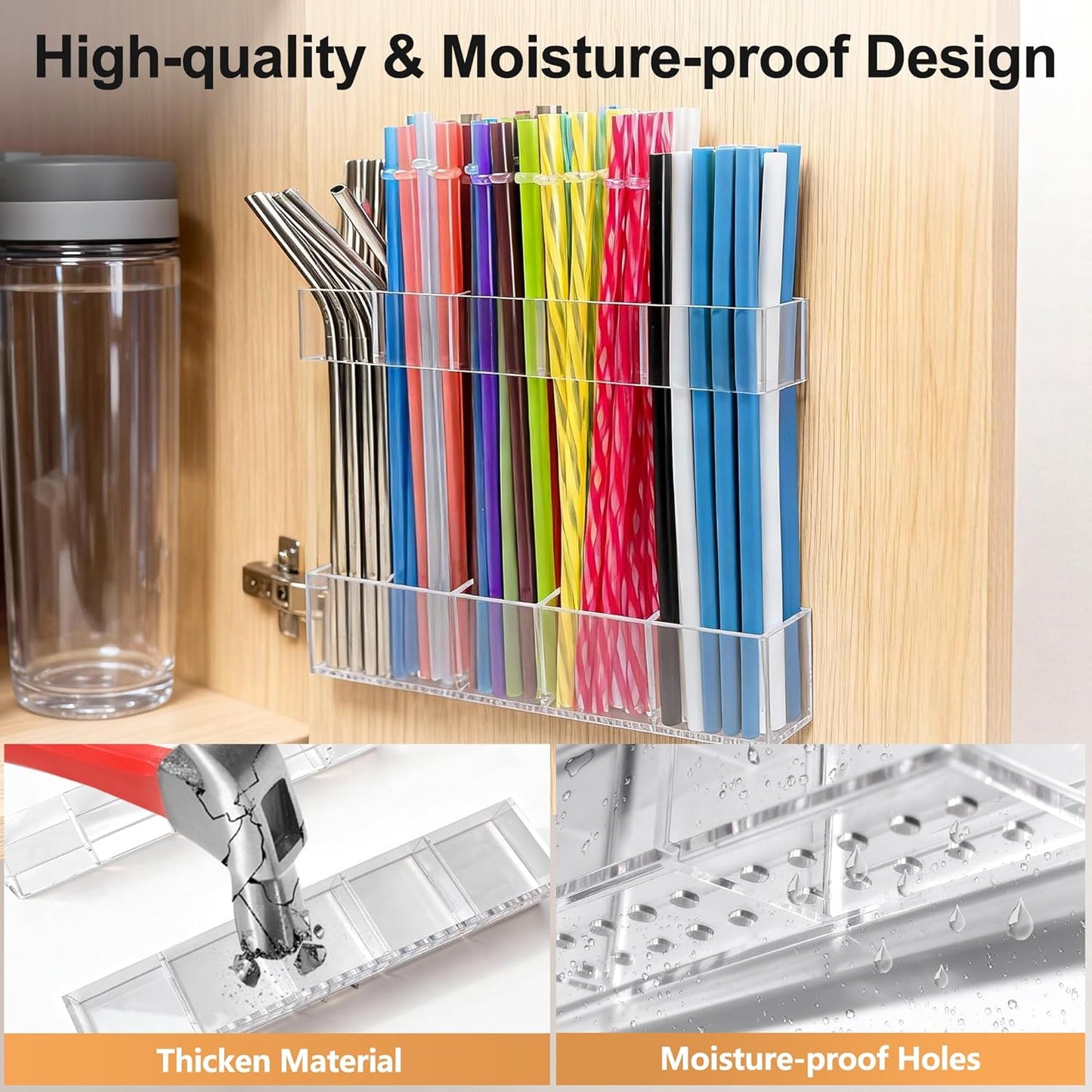 9.5” Large Acrylic Straw Holder for Cabinet Door
