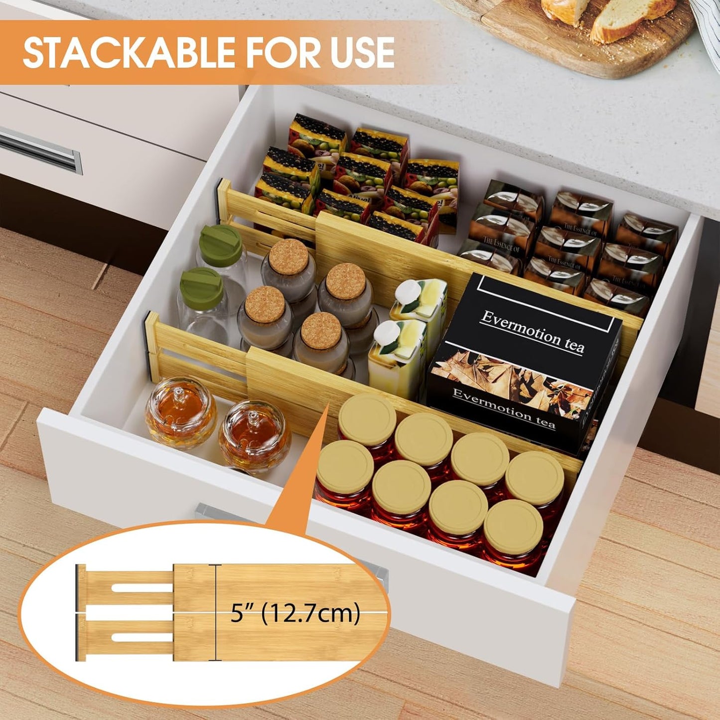 Bamboo Drawer Dividers Organizers, Kitchen Drawer Organizer, Adjustable Drawer Divider for Clothes