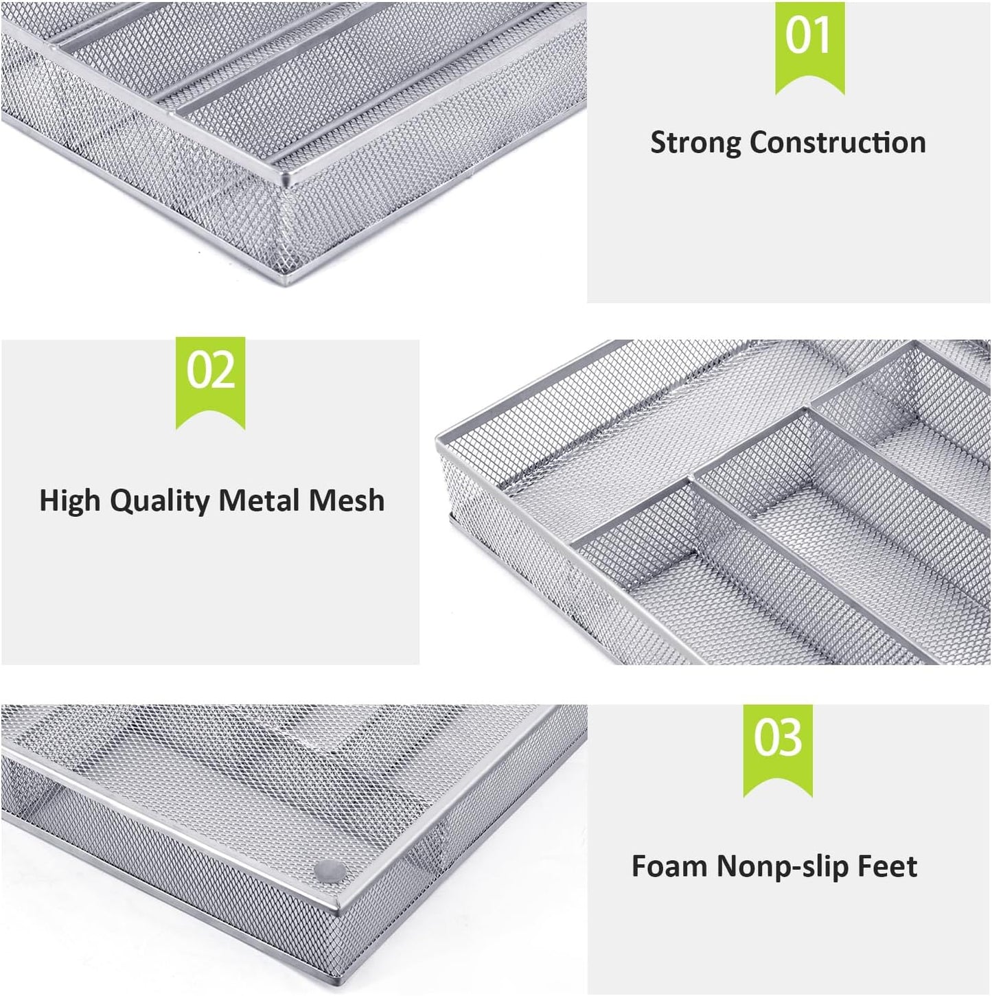 Silverware Drawer Organizer Holder, Cutlery Tray Silverware Flatware Storage Divider for Kitchen