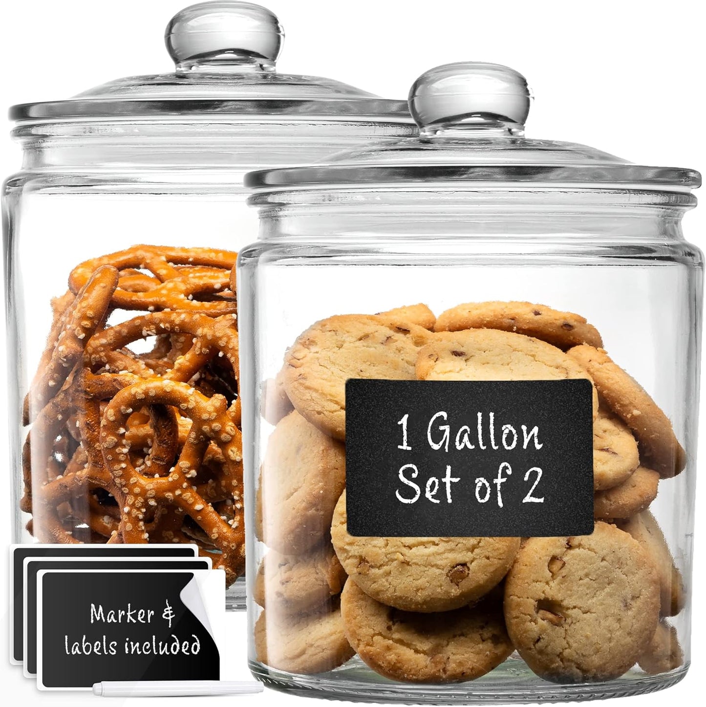 1 Gallon Glass Cookie Jars + Labels & Marker