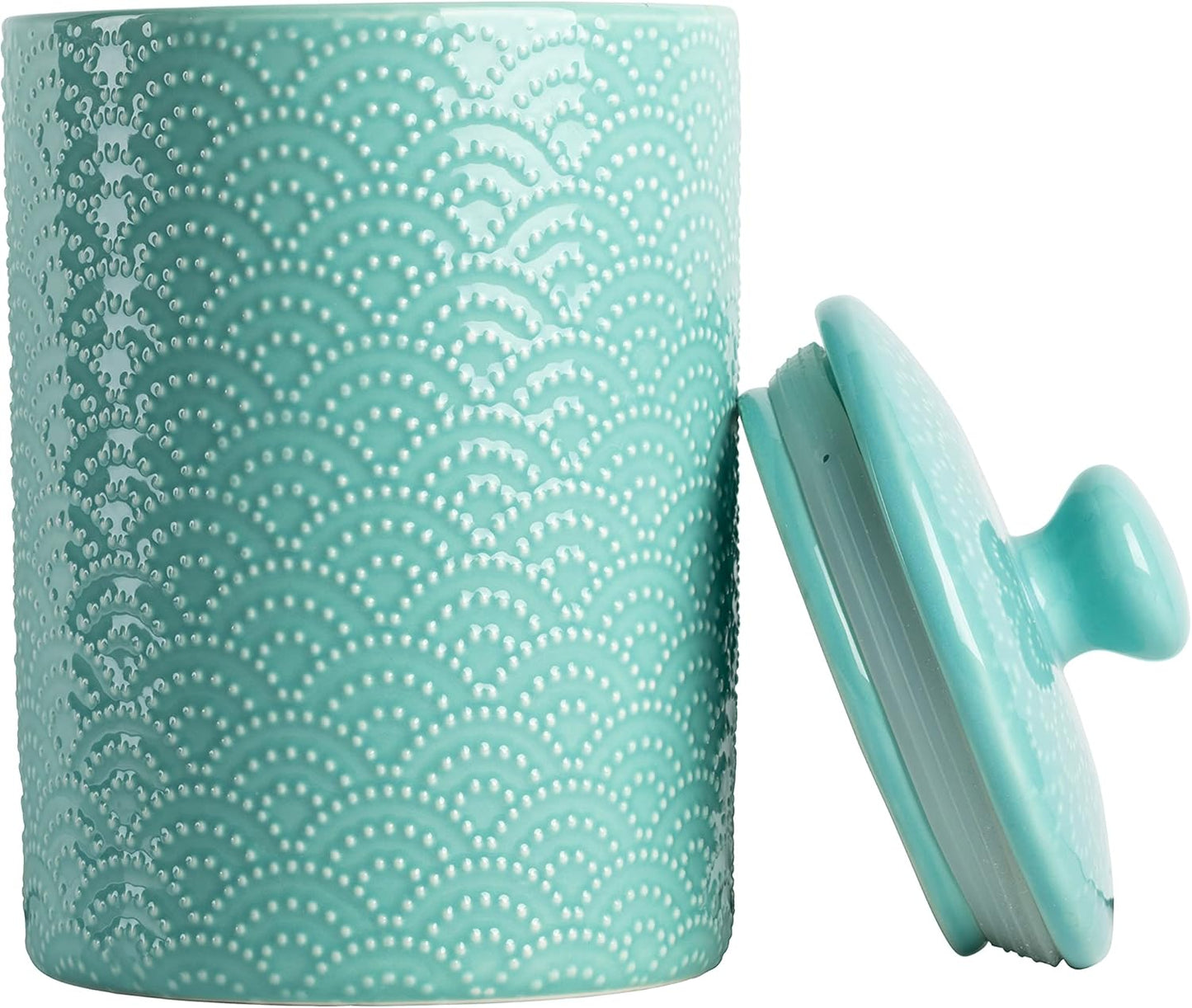 Embossed Ceramic Kitchen Canister Set, Set of 3, Tide Blue