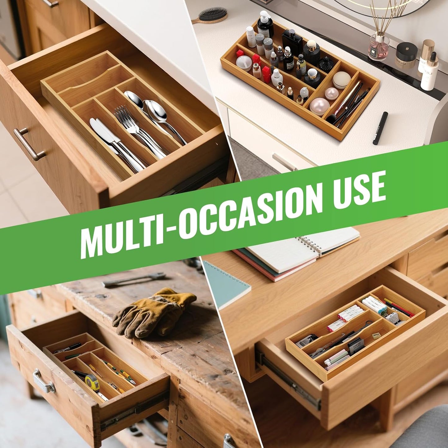 Small Silverware Organizer, Bamboo Kitchen Drawer Cutlery Organizer, Utensil Holder