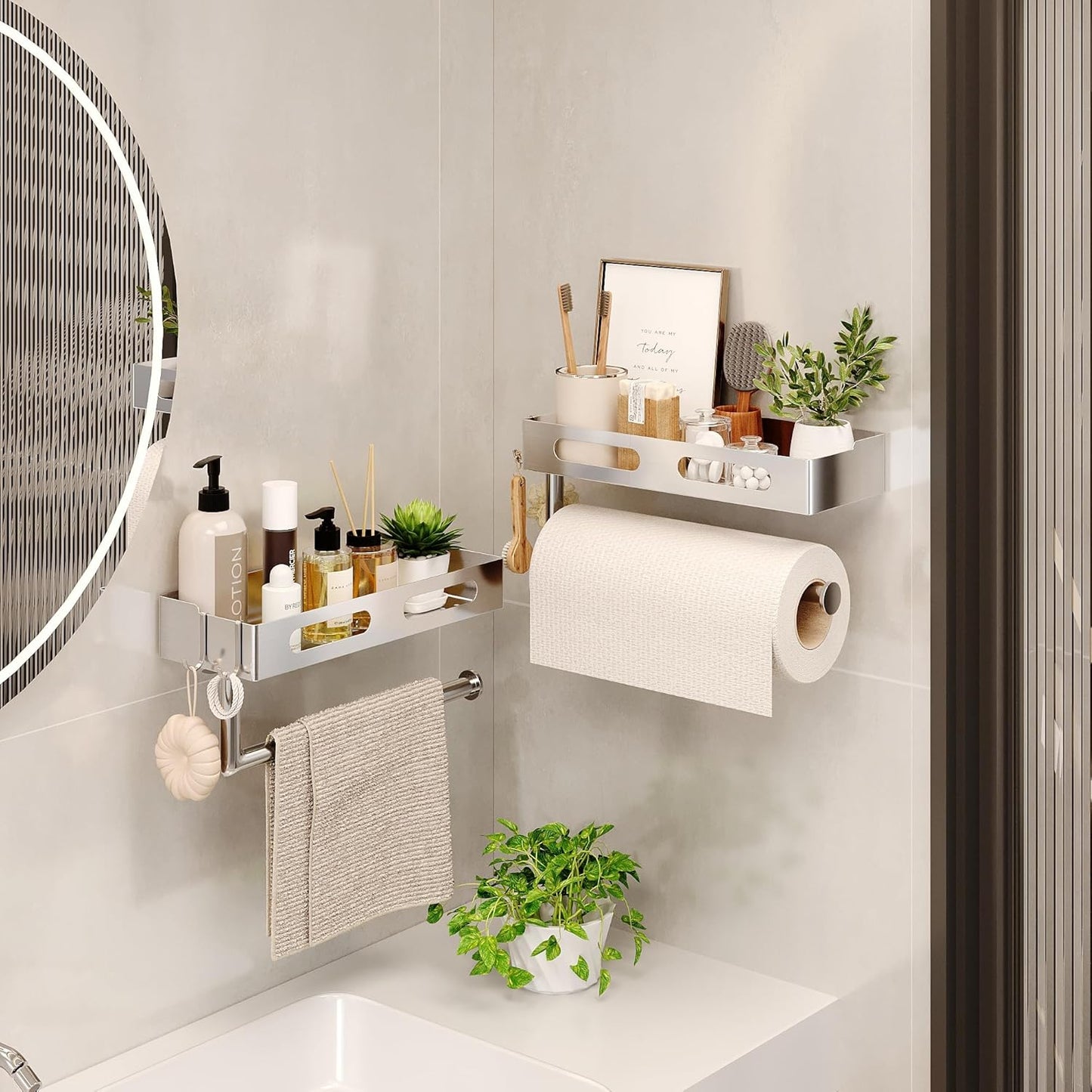 Paper Towel Holder Wall Mount for Bathroom, Paper Towel Holder with Shelf for Kitchen