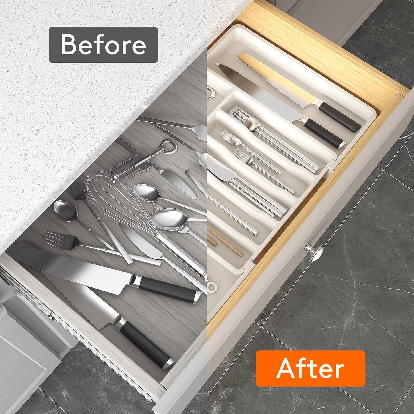 Silverware Drawer Organizer, Expandable Utensil Tray for Kitchen