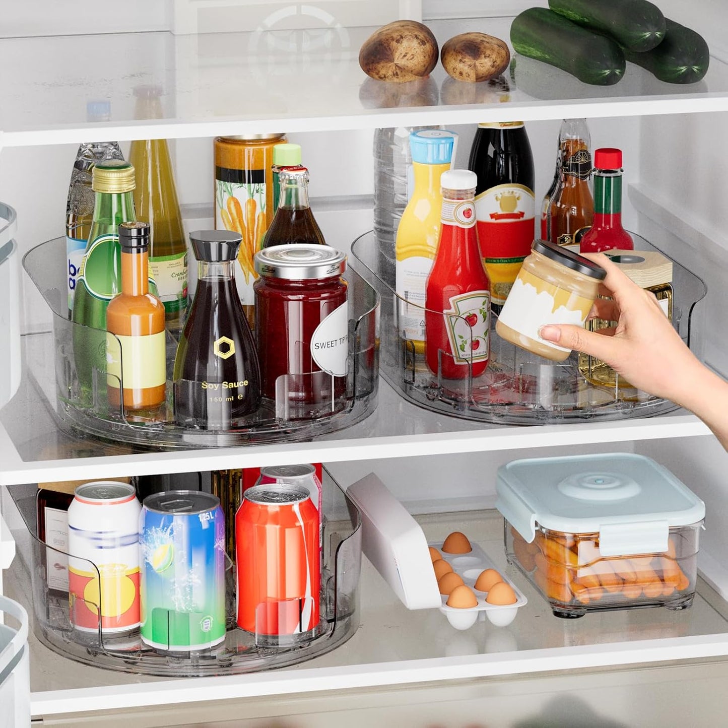 Lazy Susan Turntable Organiser for Fridge, 360°Rotating Spice Racks for Kitchen Cabinet
