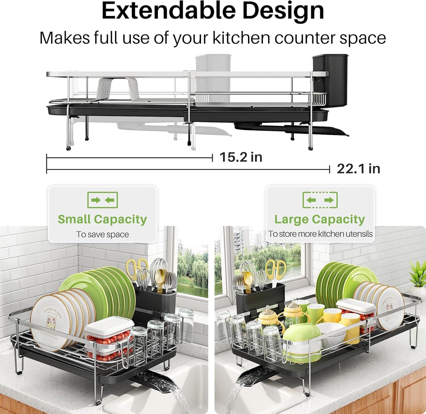 Dish Drying Rack, Expandable Dish Rack for Kitchen Counter