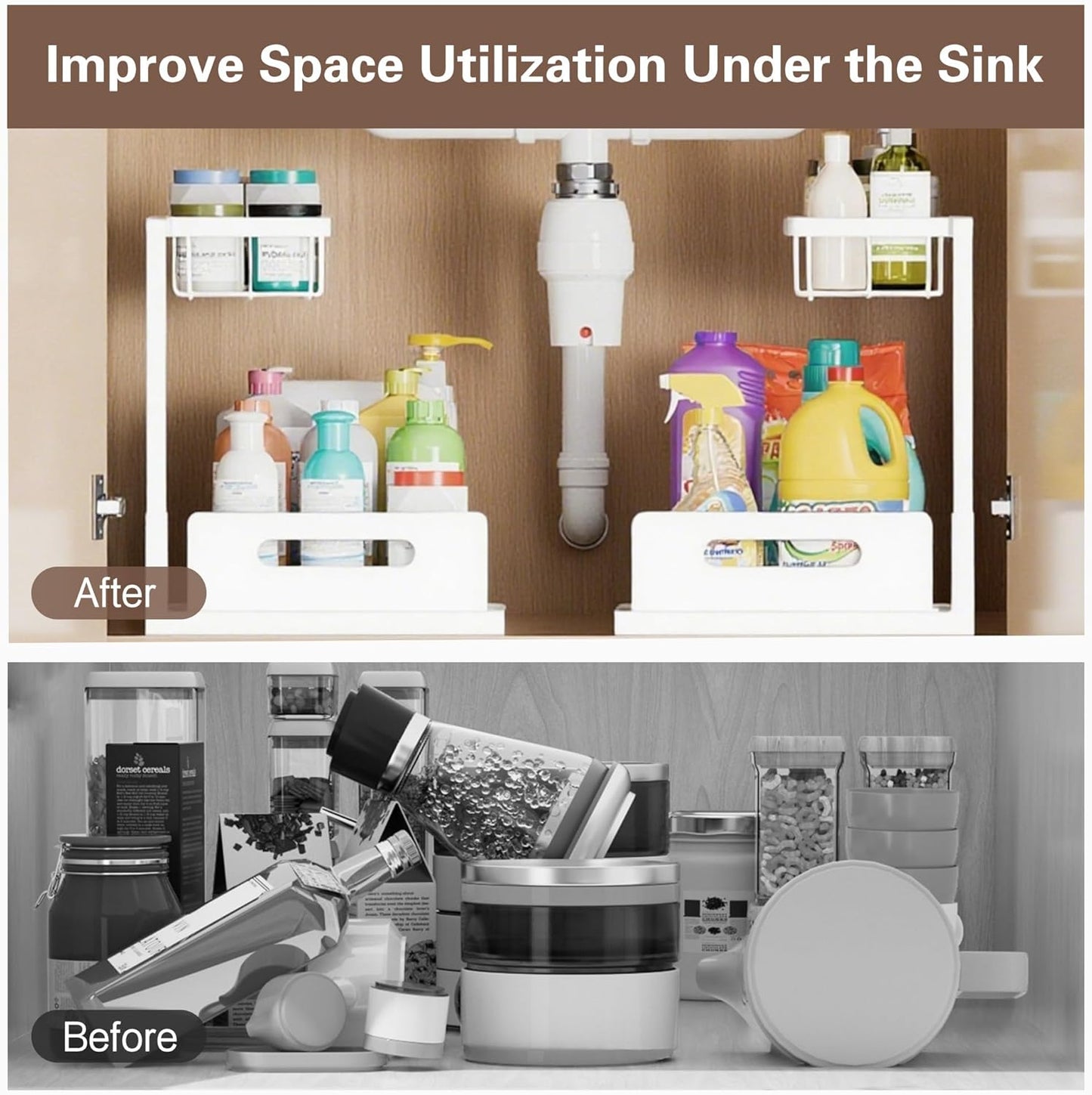 2 Tier Under Sink Organizer and Storage, Slide Out Pull Out Cabinet Organizer Shelf