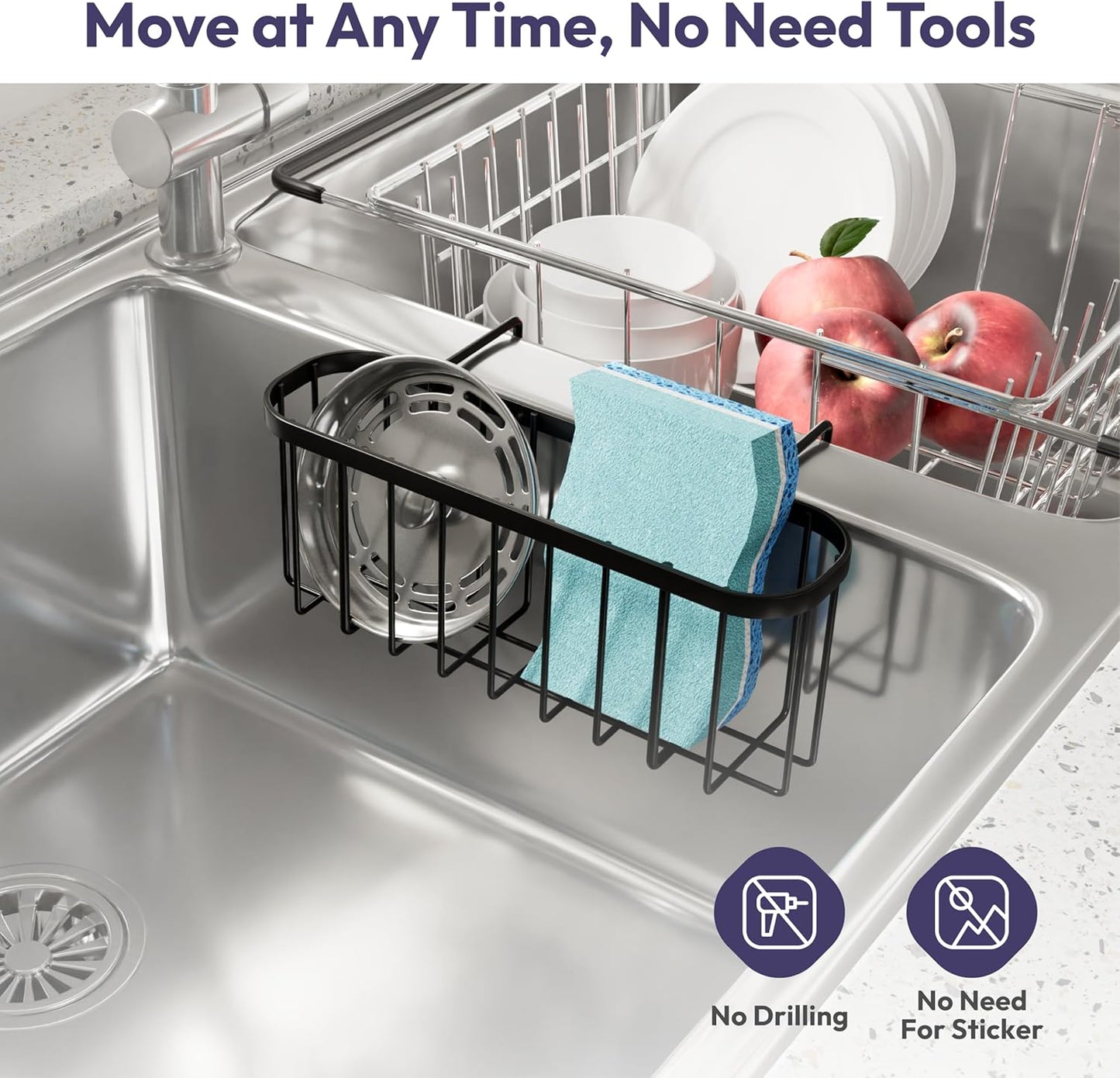 Sponge Holder for Kitchen Sink with Partition