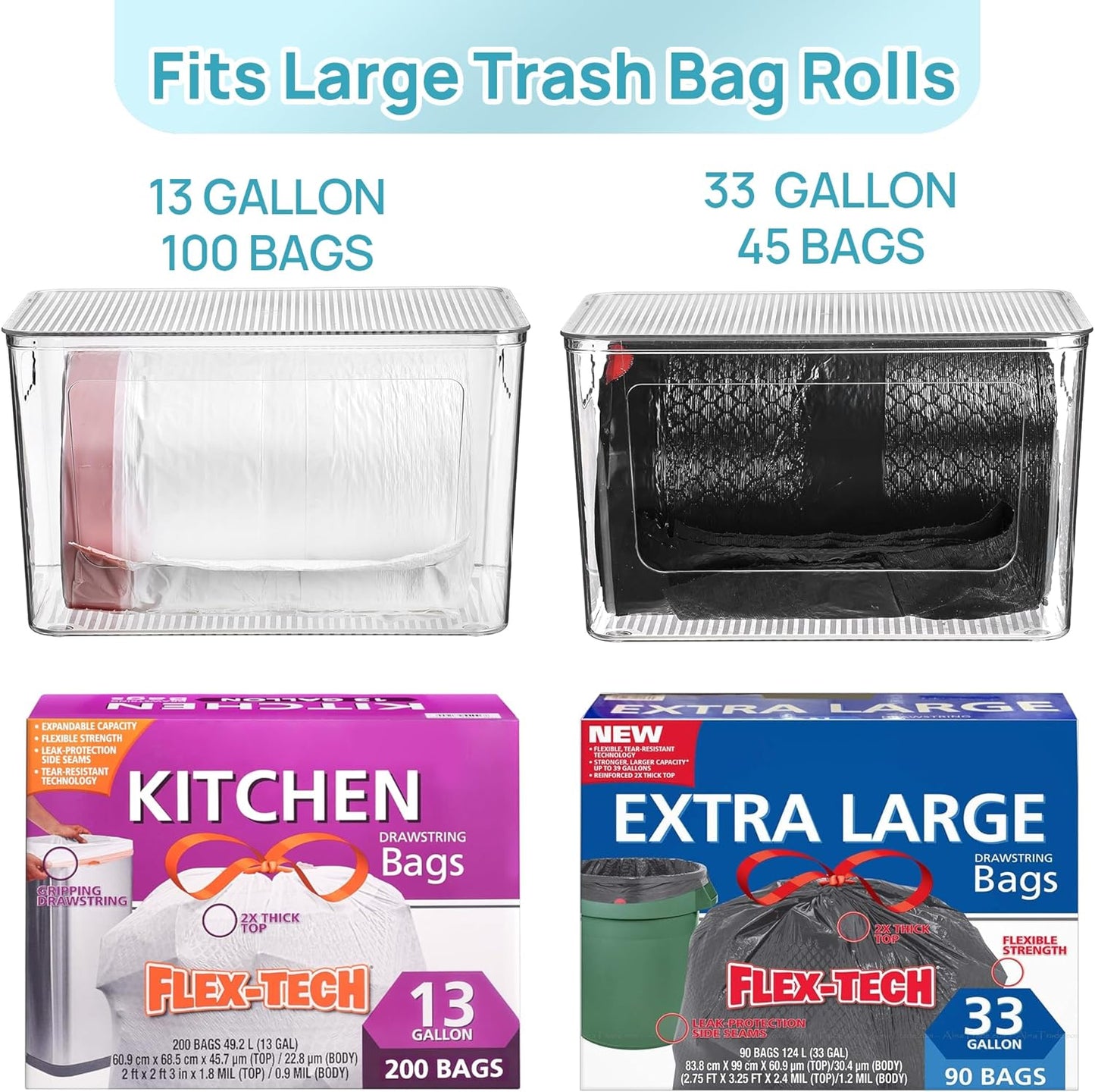 2 Pack Trash Bag Holder, Stackable Garbage Bag Dispenser for 13/30/33 Gallon Bags